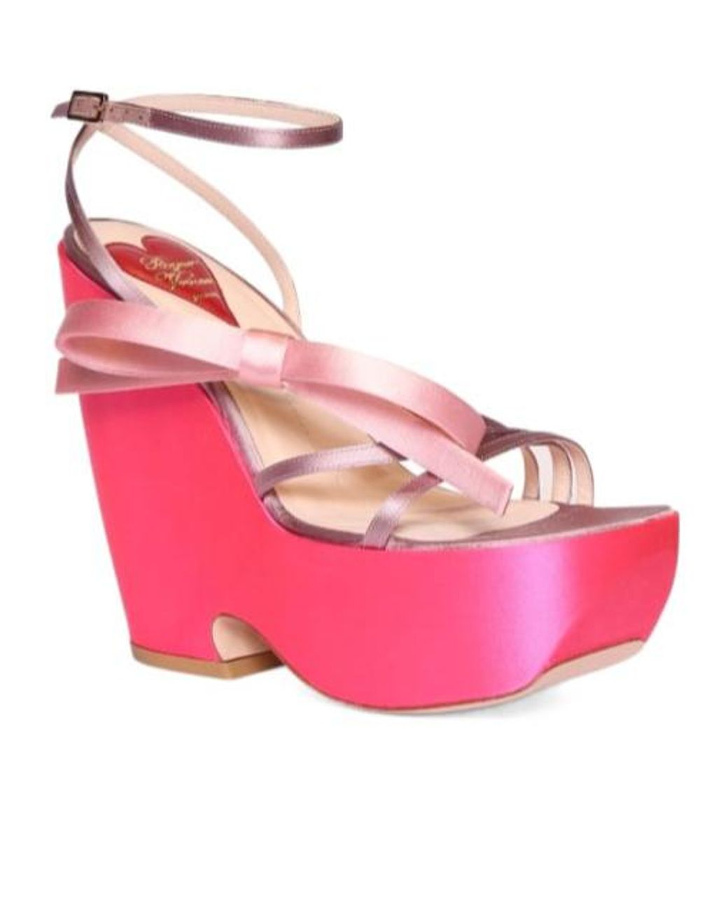 Roger Vivier Pink Choc Bow Satin Wedges