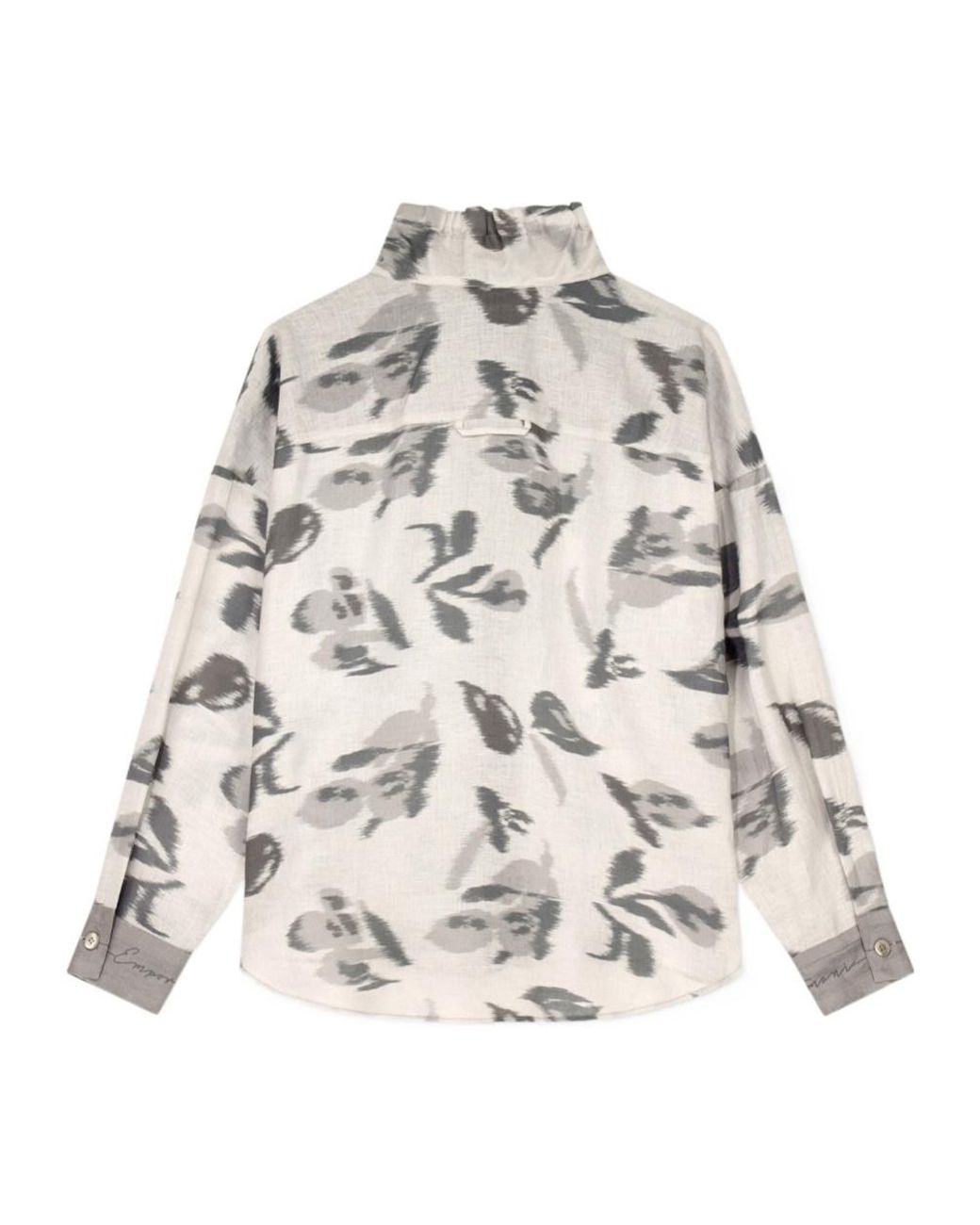 Emporio Armani Natural Linen Shirt With A Chiné Flower Print And High Collar