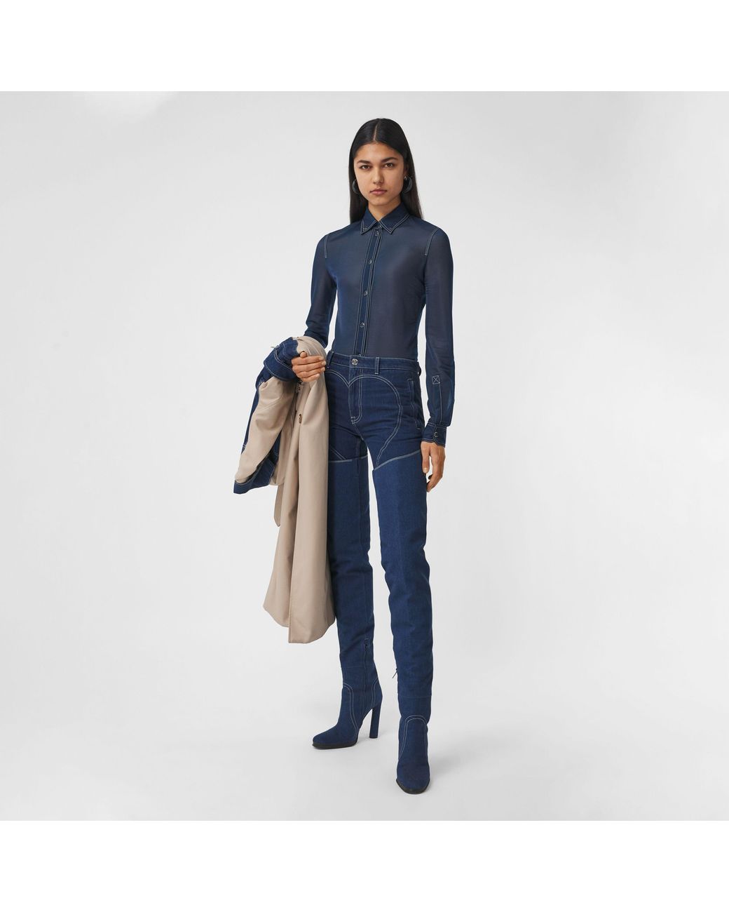 Burberry Blue High-Rise Heart-Motif Skinny Jeans