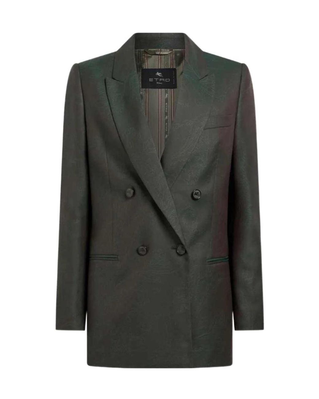 Etro Green Double-Breasted Wool Jacquard Jacket With Paisley Motif