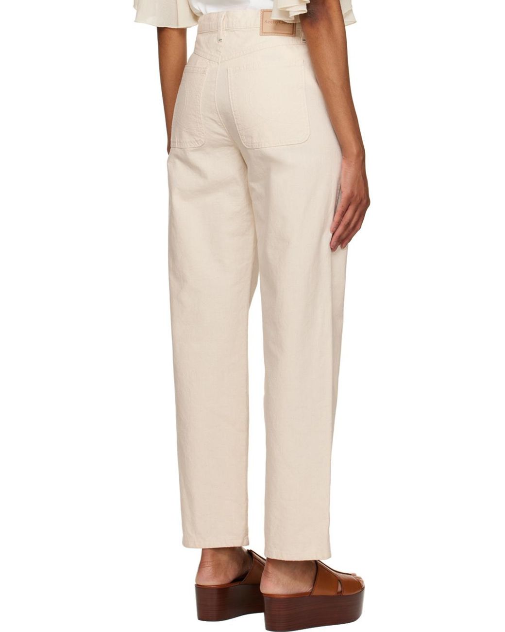 See By Chloé White See By Chloé Logo Patch Tapered Jeans