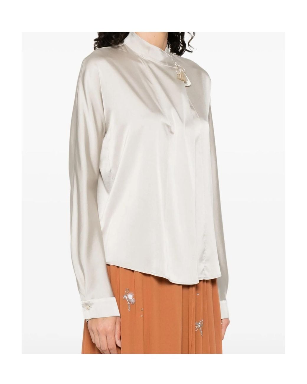 Forte_forte White Kimono Tassel Silk Satin Blouse