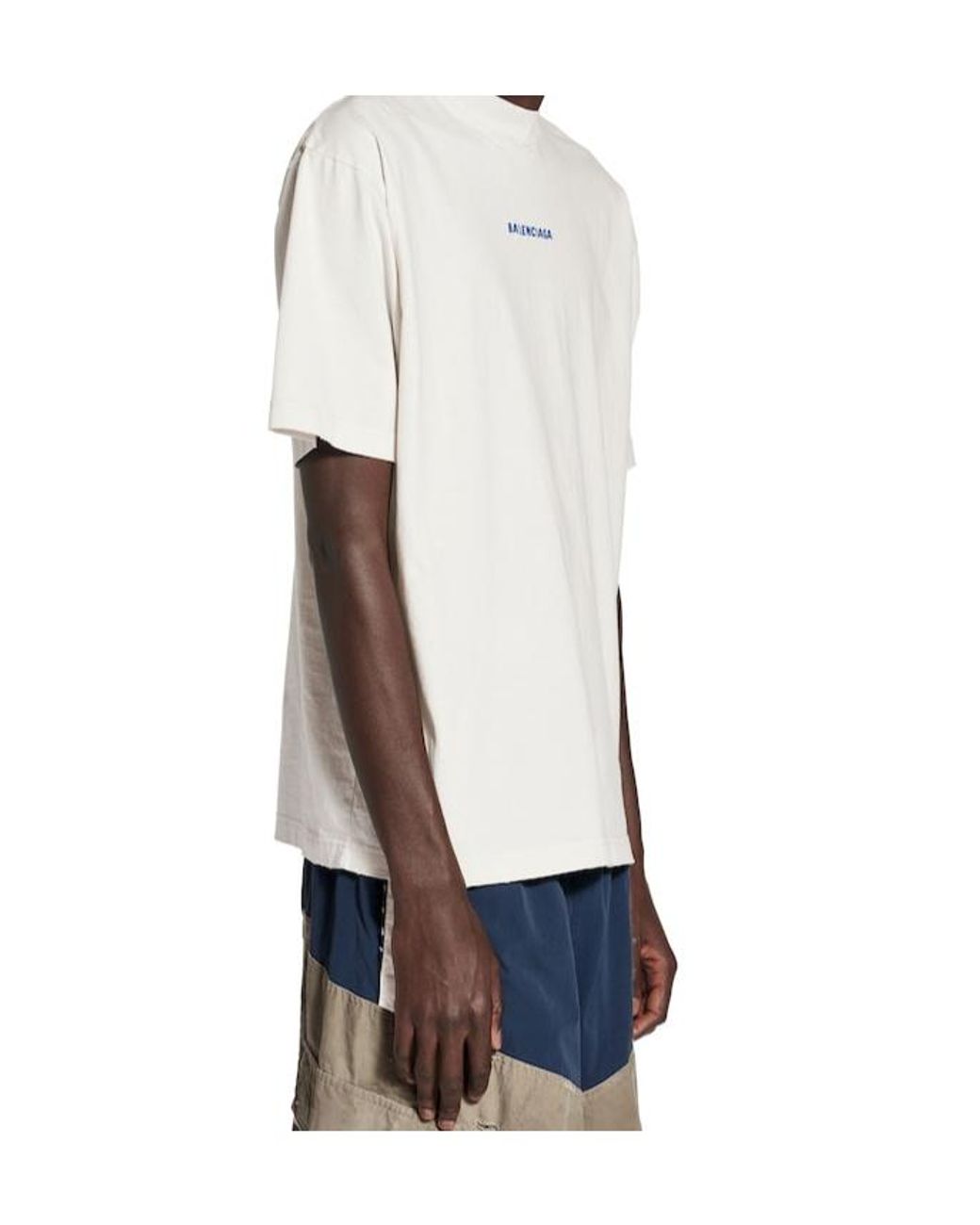 Balenciaga White Logo Embroidered Distressed T-Shirt for men