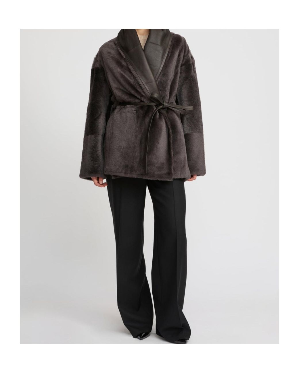 Yves Salomon Black Leather-Trimmed Shearling Jacket