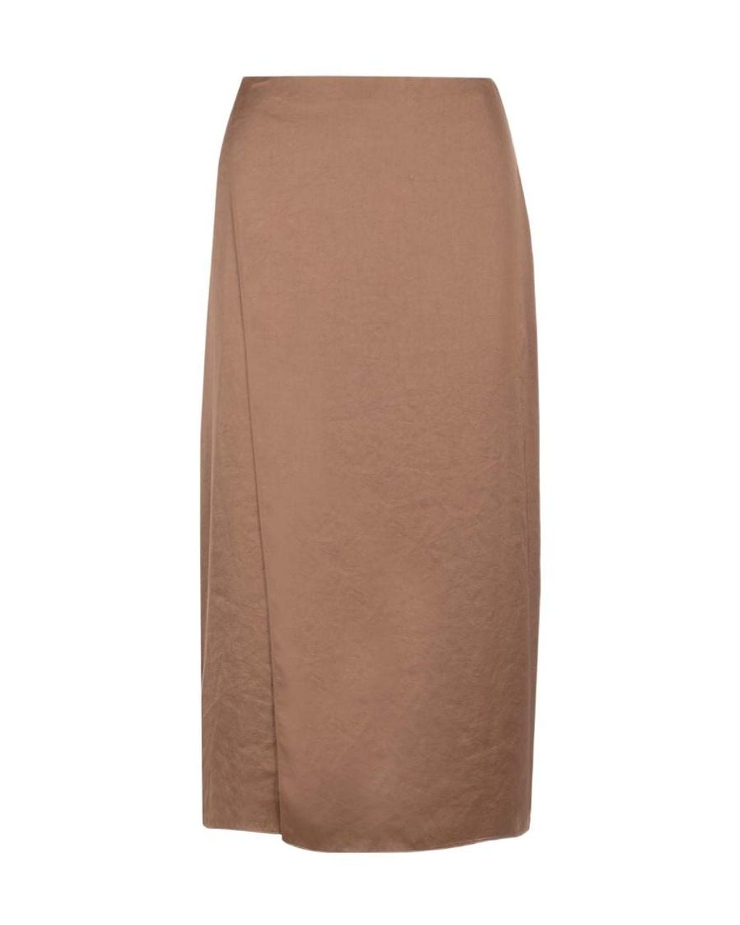 Theory Brown Crushed Satin Wrapped Midi Skirt