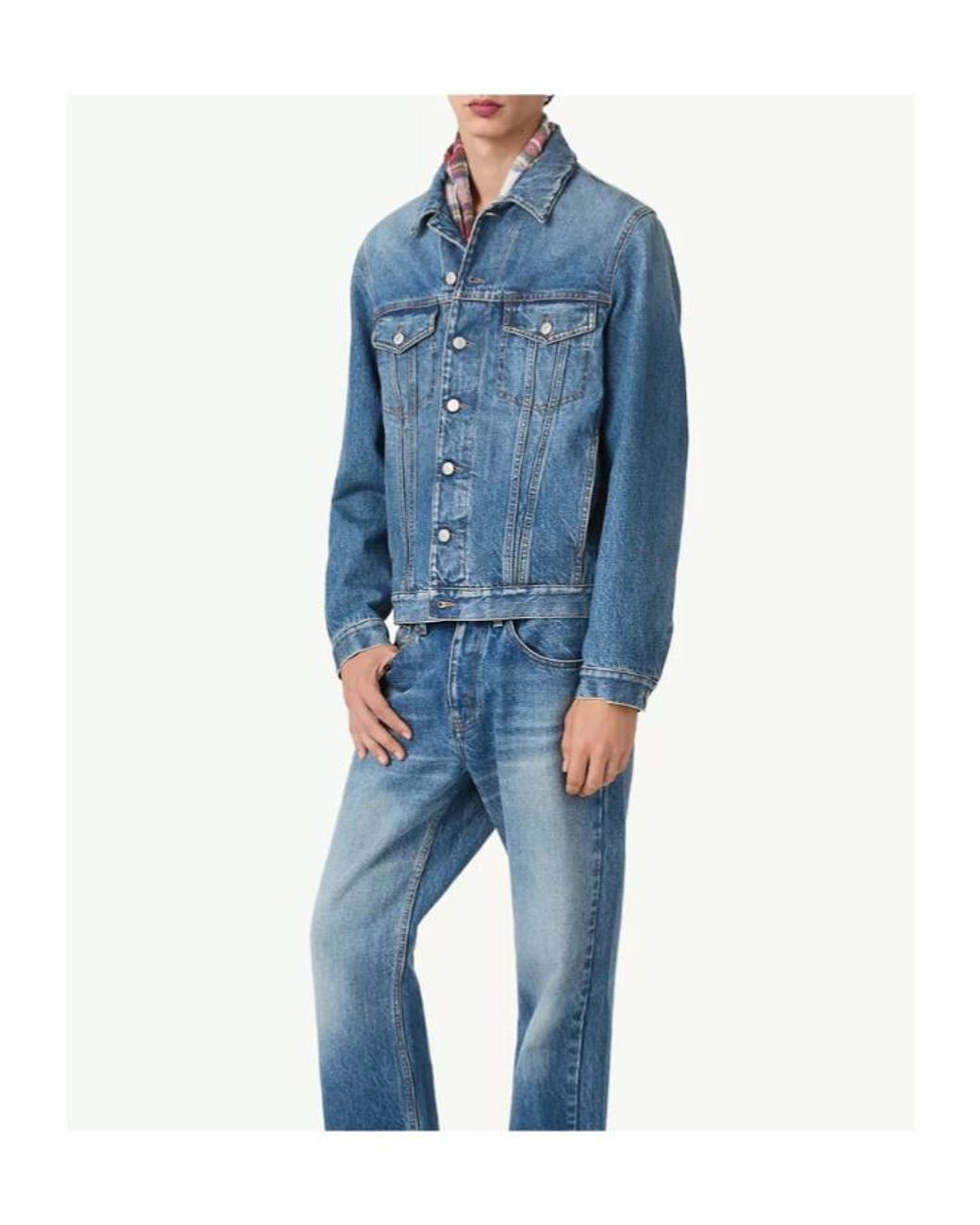 MM6 by Maison Margiela Blue Checked Collar Denim Jacket for men