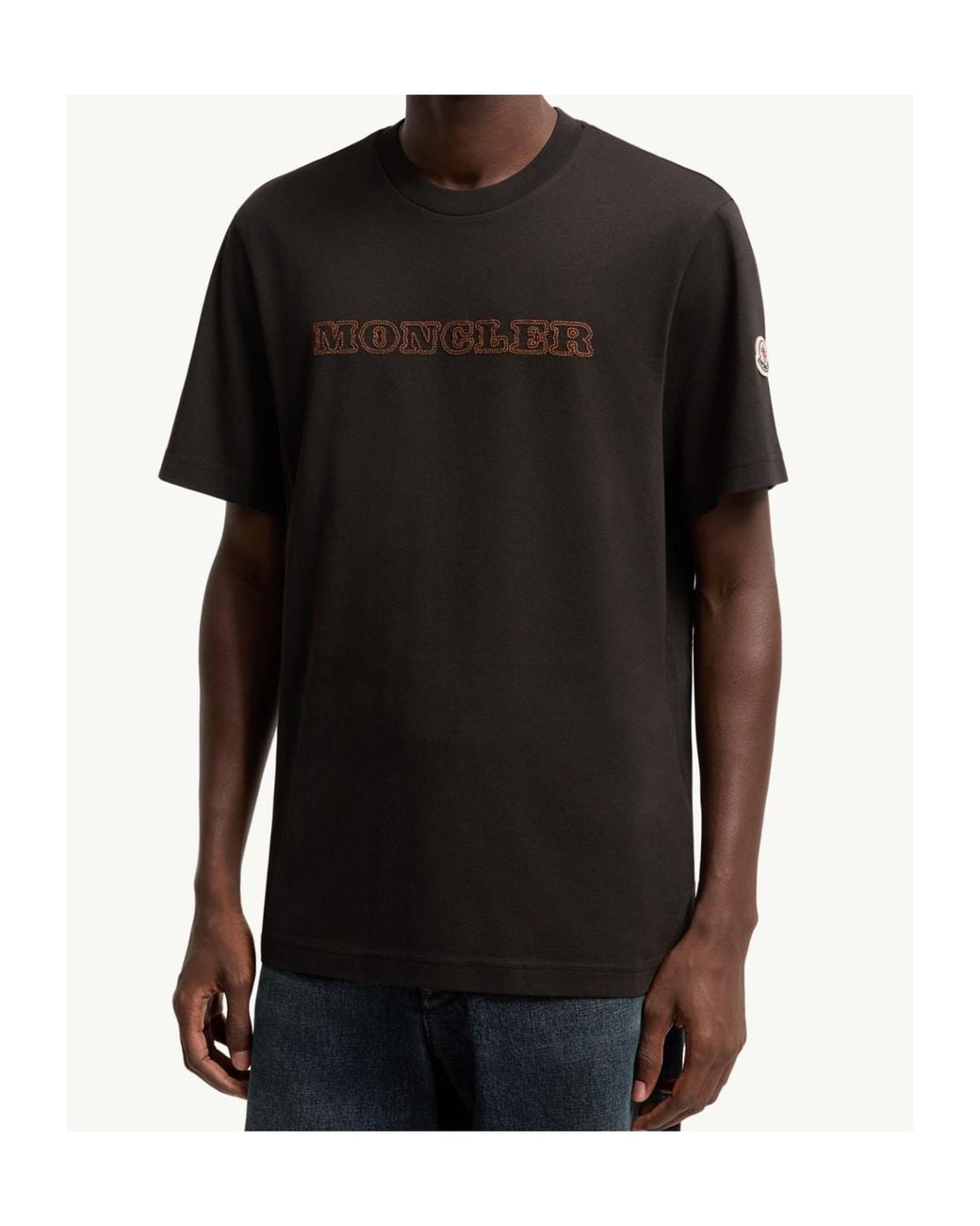Moncler Black Embroidered Logo T-Shirt for men