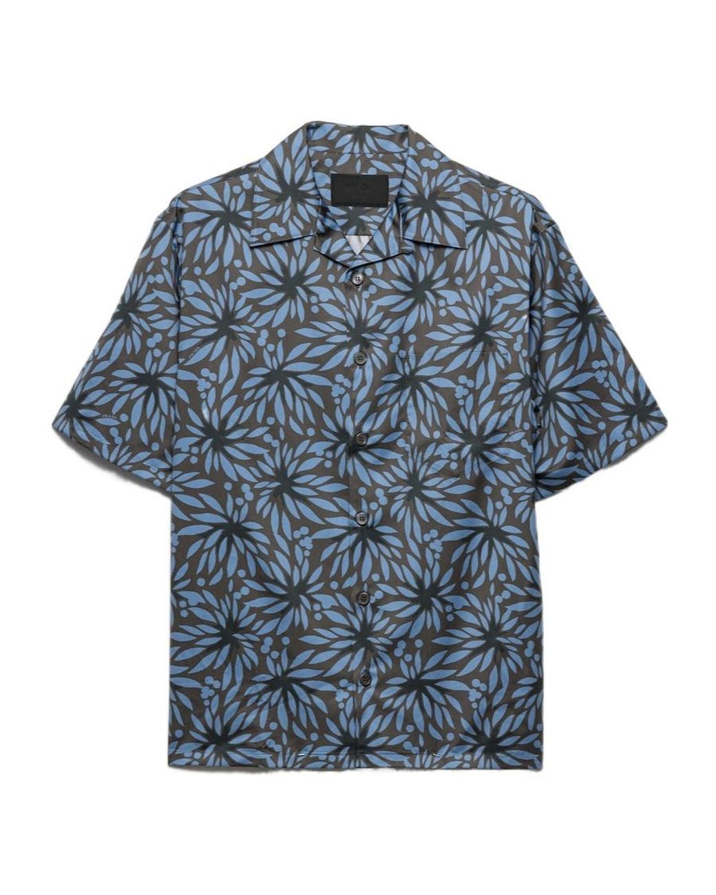 Prada Blue Cotton-Silk Bowling Shirt for men