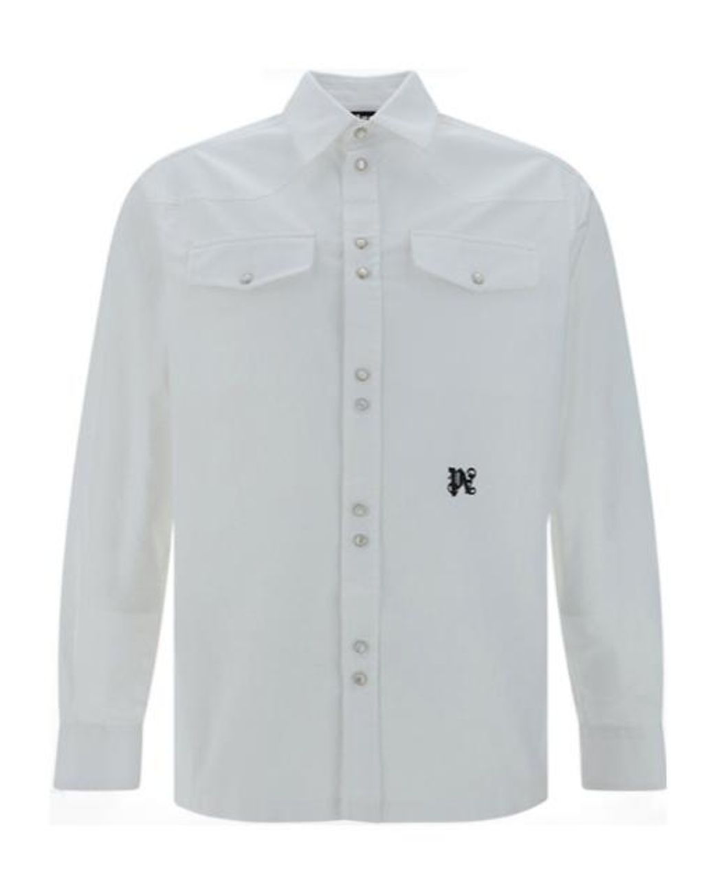 Palm Angels Gray Monogram Embroidered Streight Hem Shirt for men
