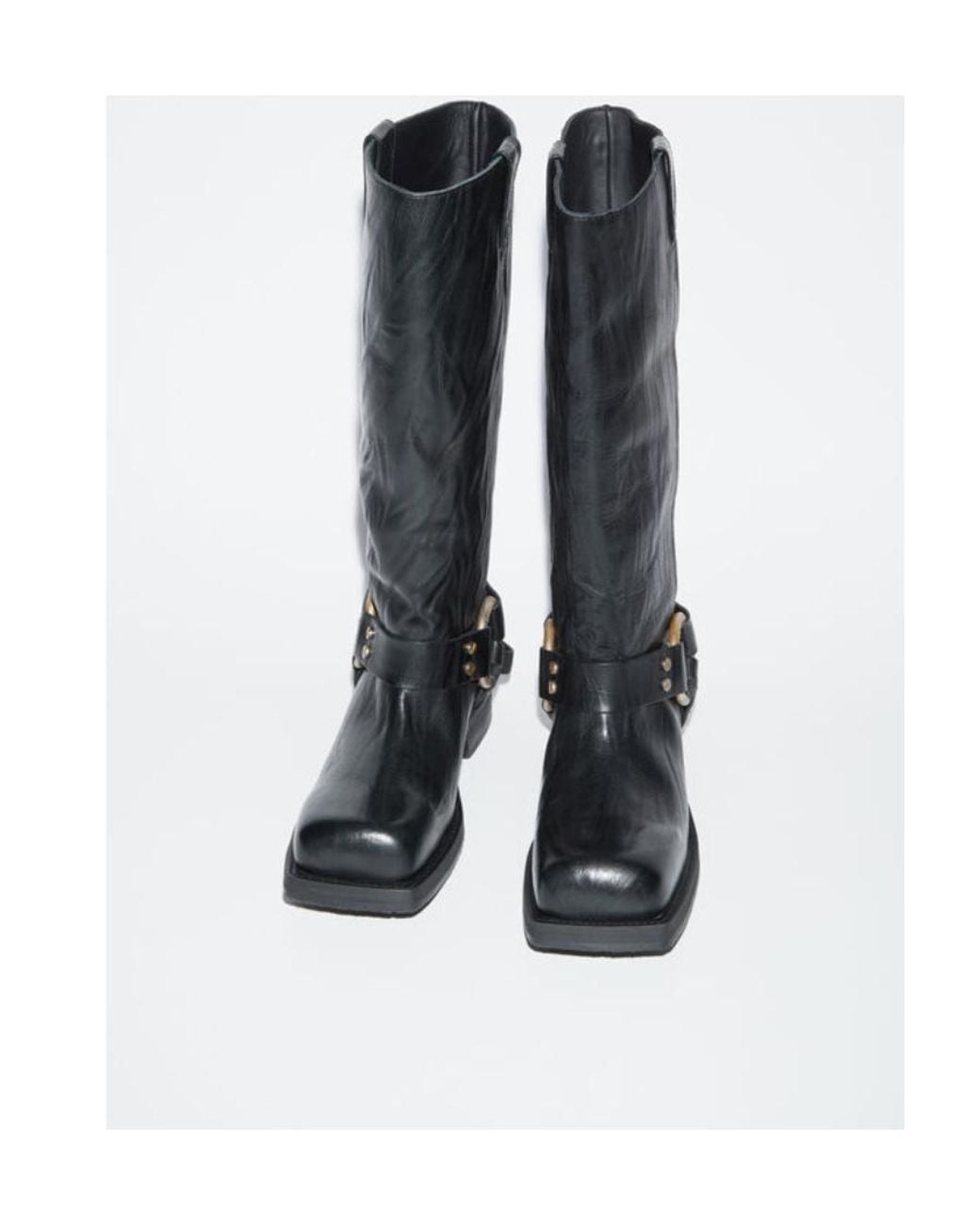 Acne Black Square-Toe Buckle Boots