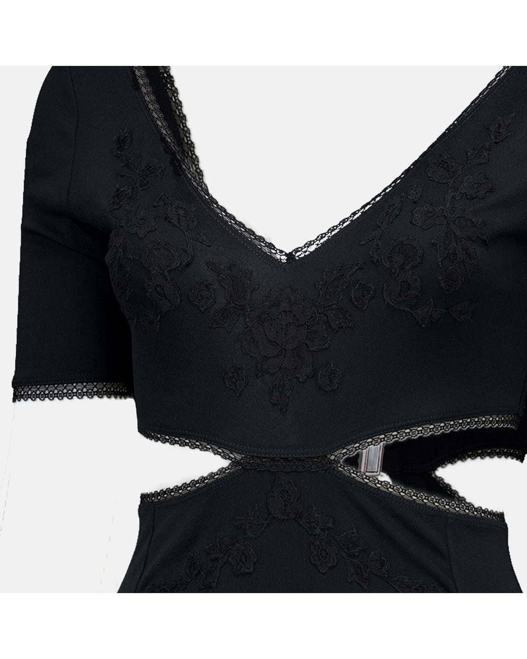 Rabanne Black Long Lingerie Dress With Embroidered Floral Details
