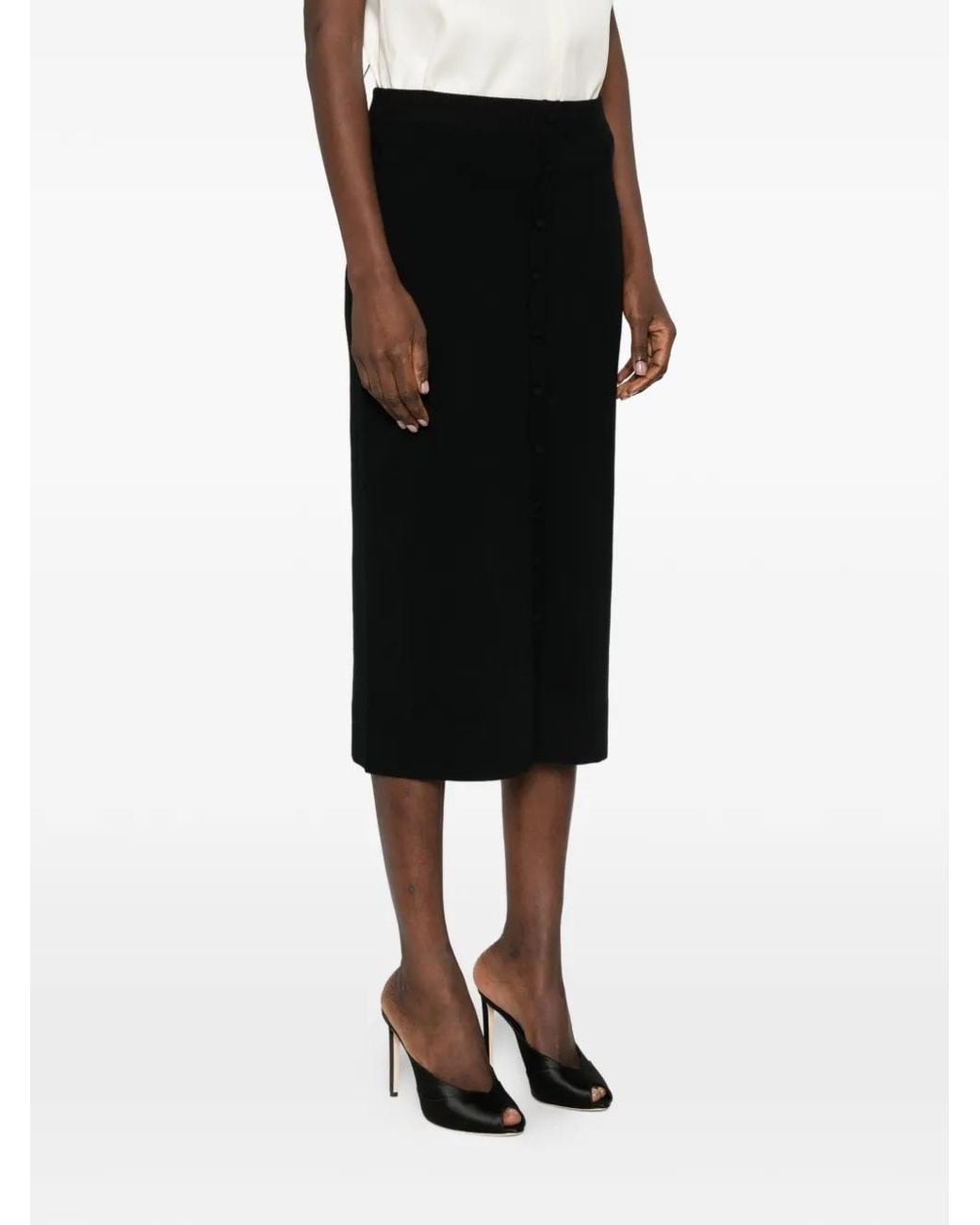 Victoria Beckham Black Button-Detail Midi Skirt