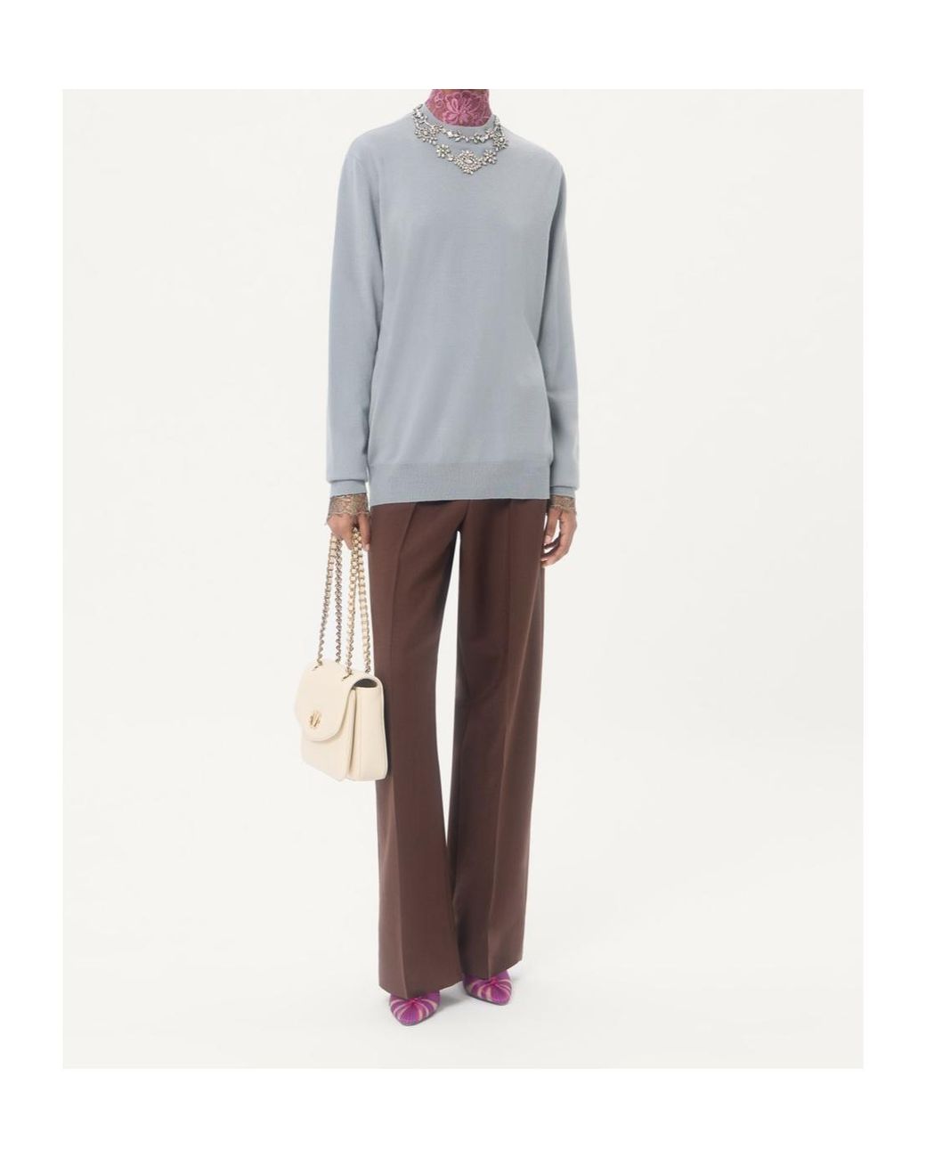 Valentino Gray Embroidered Crewneck Jumper