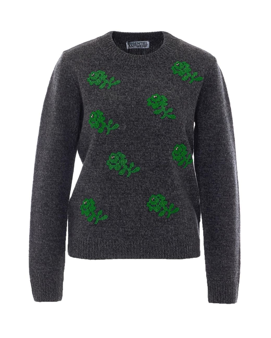 Essentiel Antwerp Green Korine Embellished Knitted Sweater