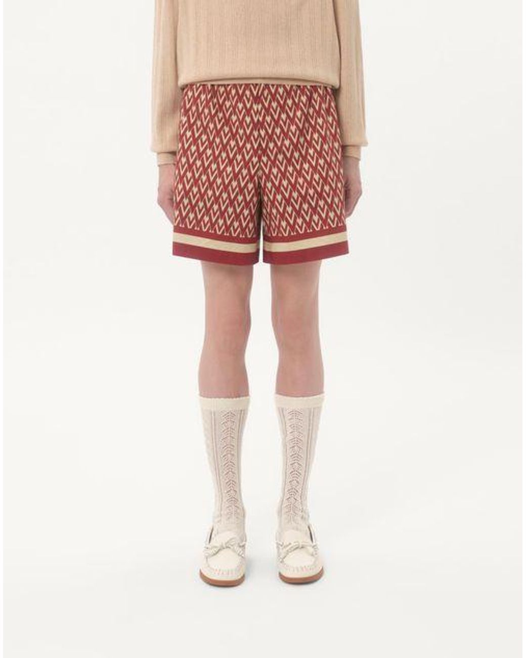 Valentino Red All-Over Geometric Printed Shorts for men
