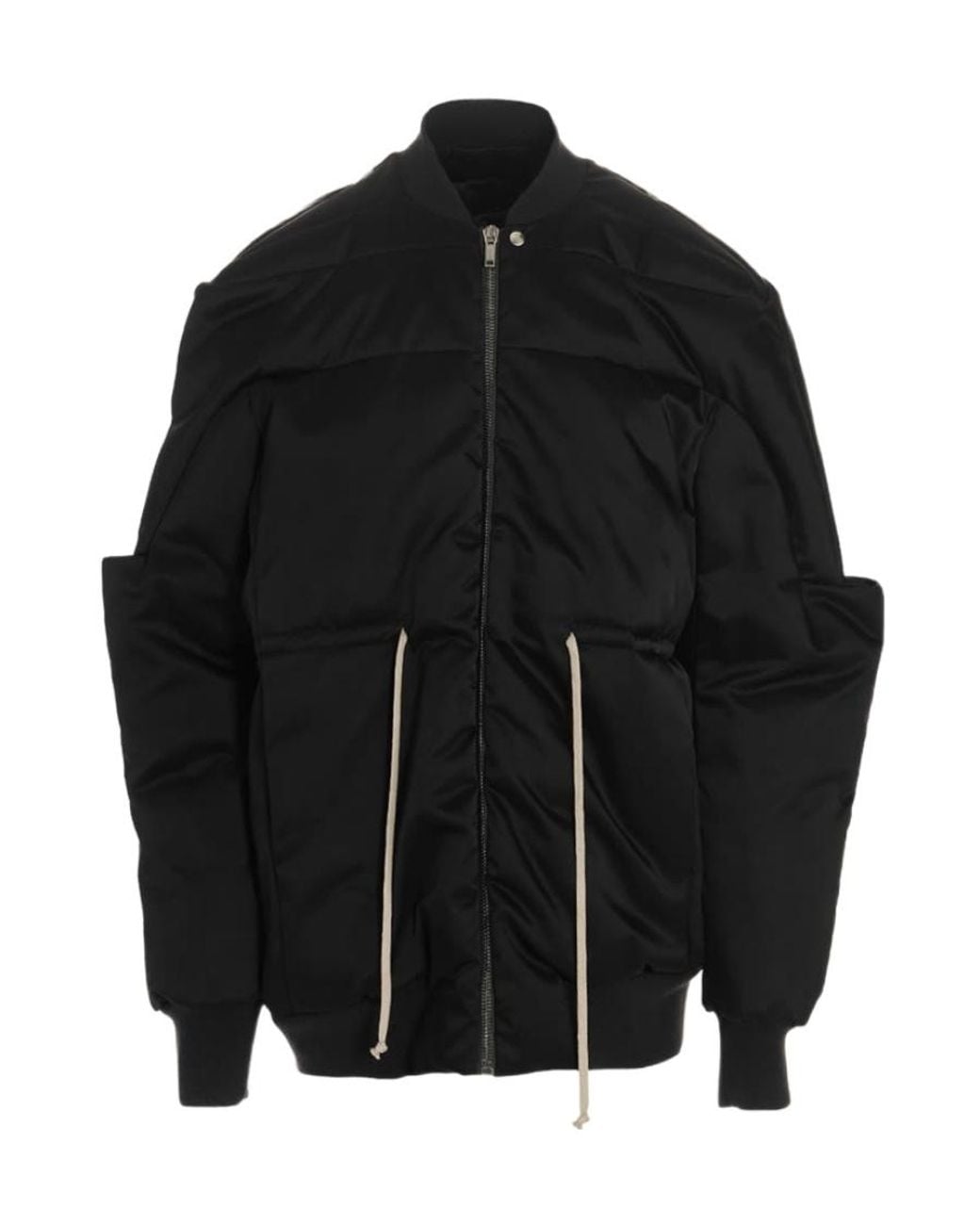 Rick Owens Black Drawstring Waist Girdered Bomber Jacket