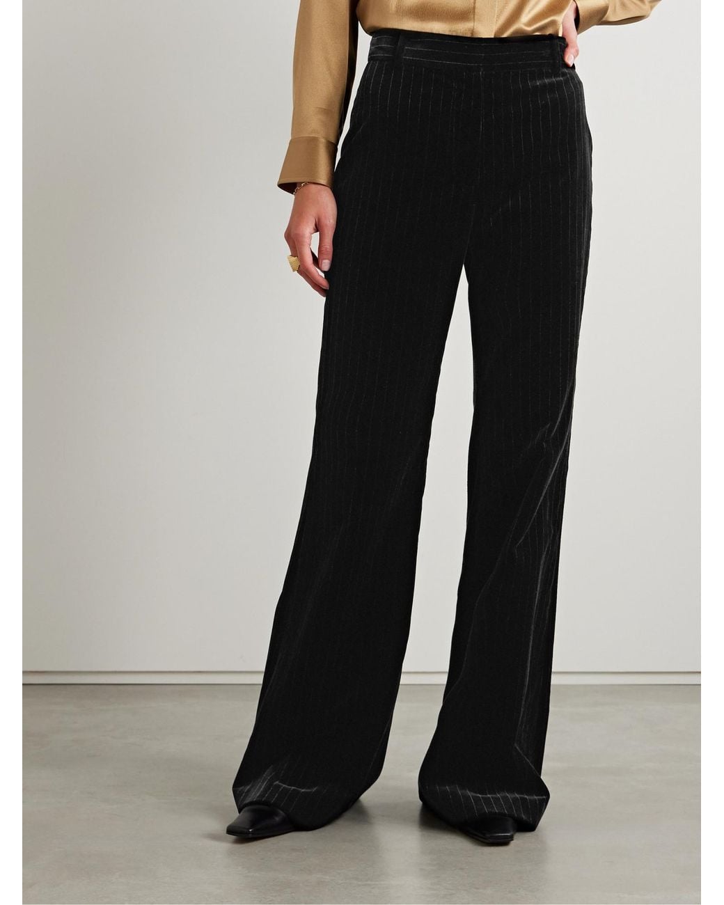 Nili Lotan Black Pinstripe Wide-Leg Track Pants