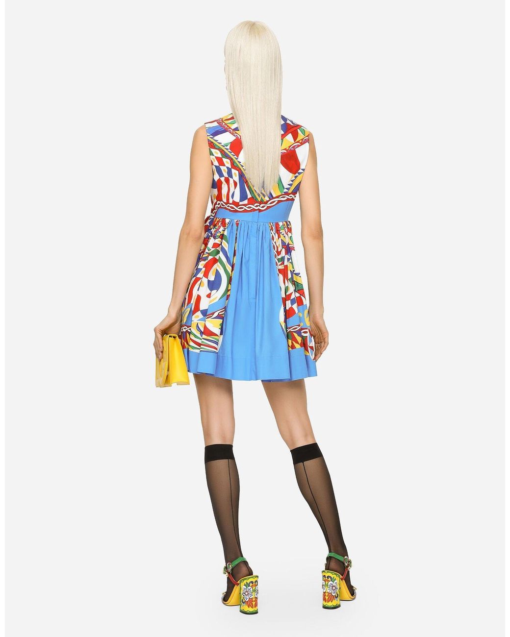 Dolce & Gabbana White Carretto Printed Sleeveless Mini Dress