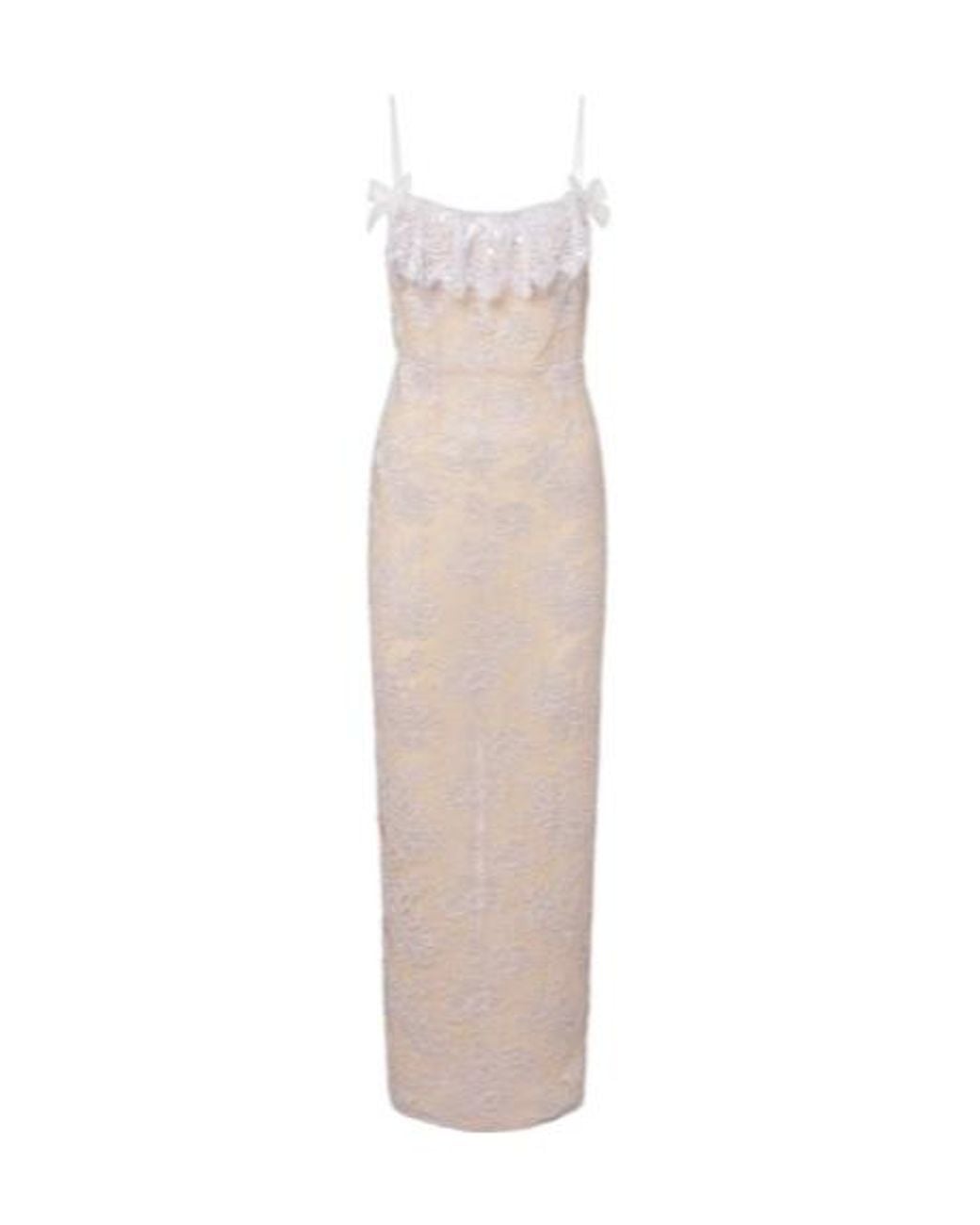 Alessandra Rich White Ruffled Sequined Lace Slip Dress