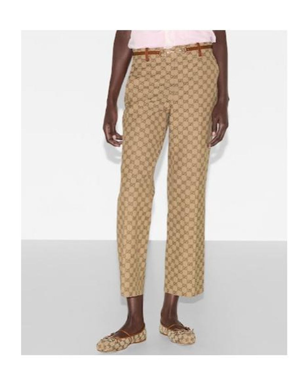 Gucci Natural Gg Canvas Trousers With Horsebit