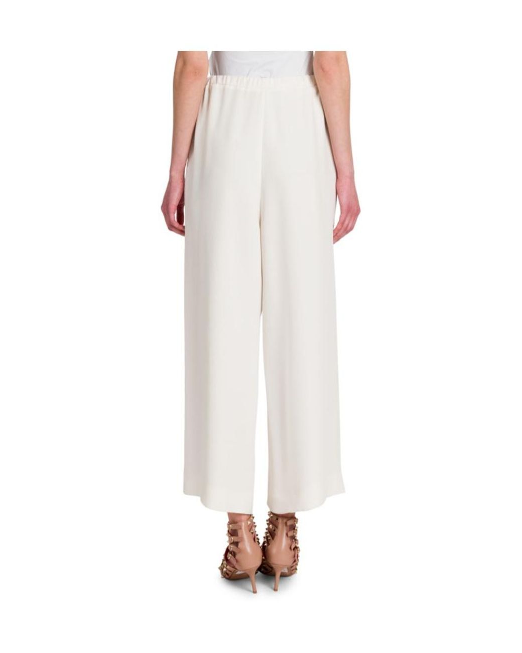 Valentino White Tied-Waist Wide-Leg Trousers