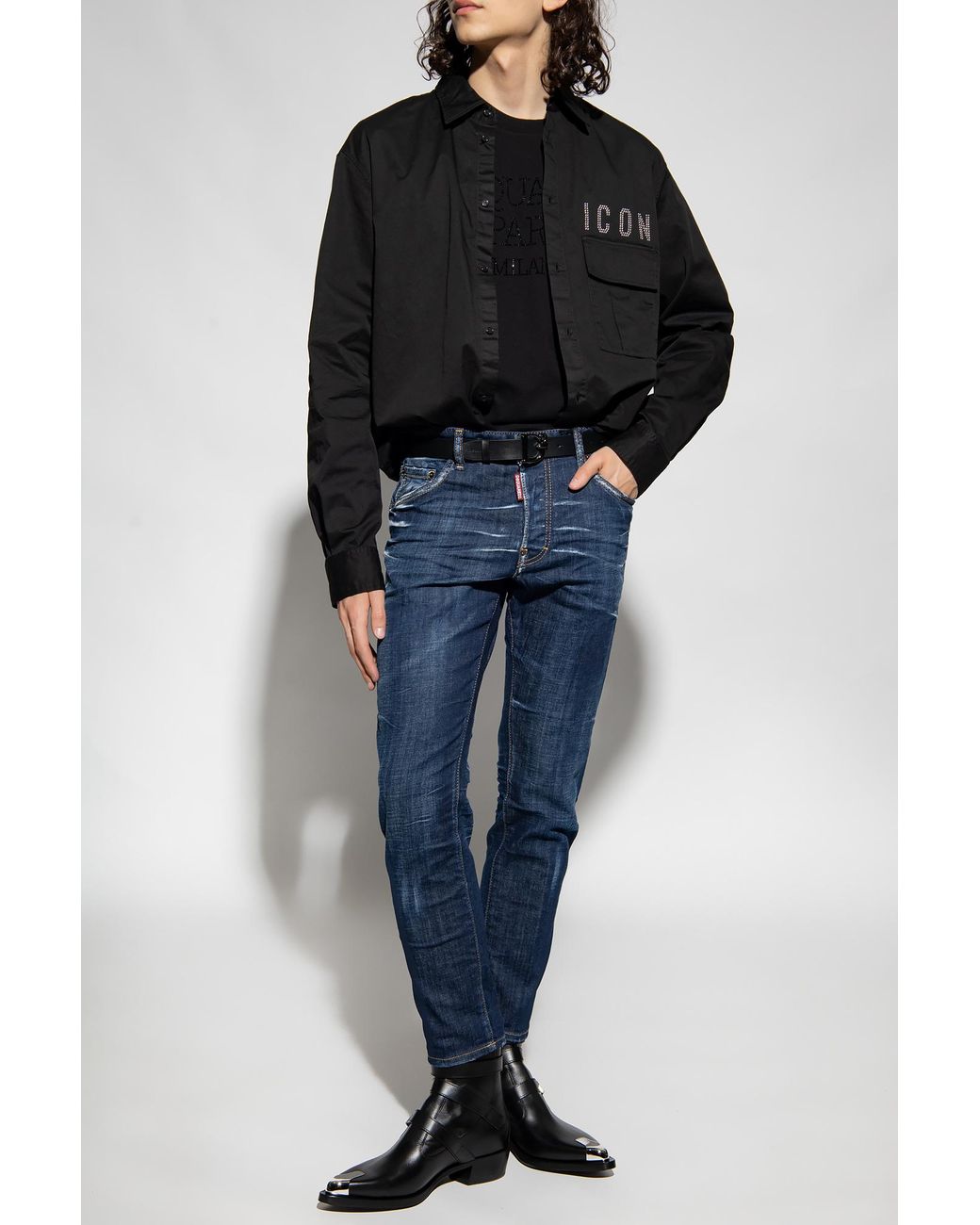 DSquared² Black Icon Embellished Buttoned Shirt for men
