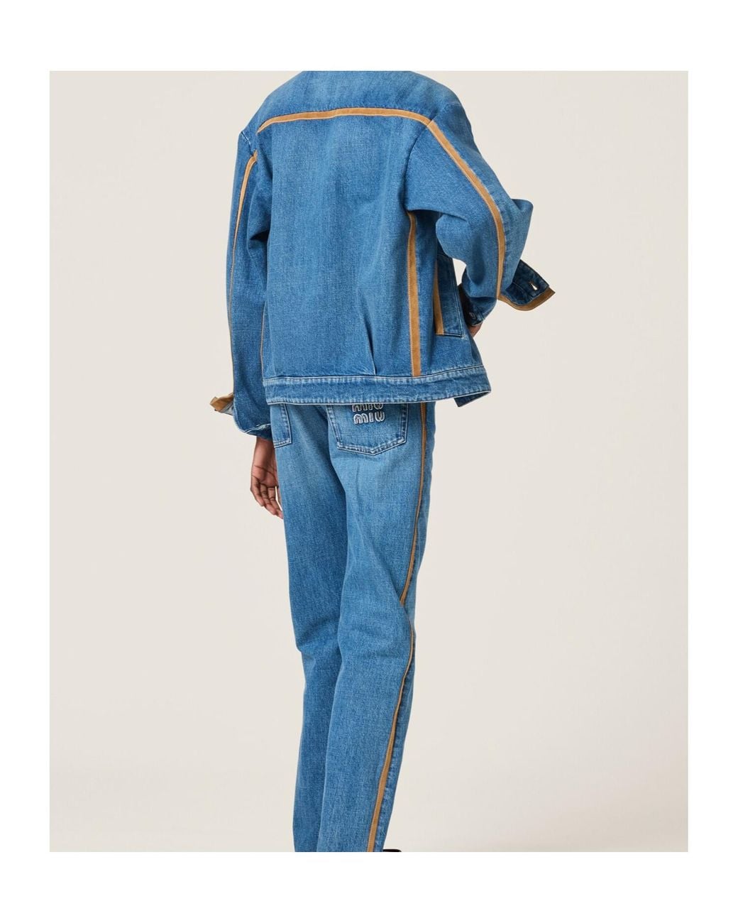 Miu Miu Blue Denim And Leather Blouson Jacket