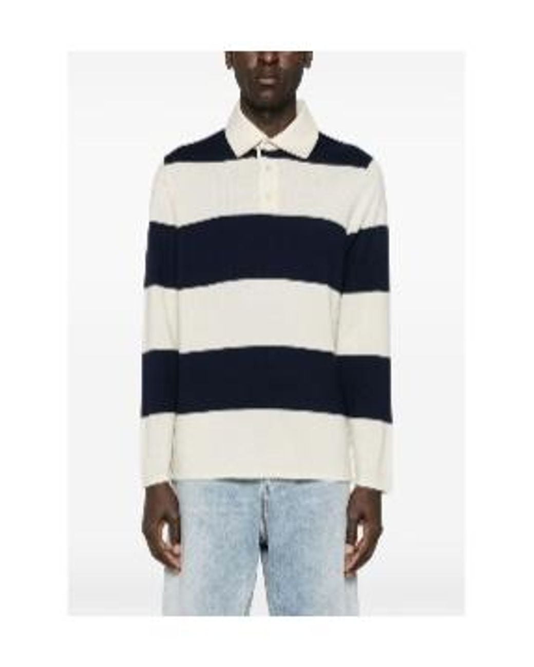 Valentino Blue Striped Long Sleeve Polo Shirt for men