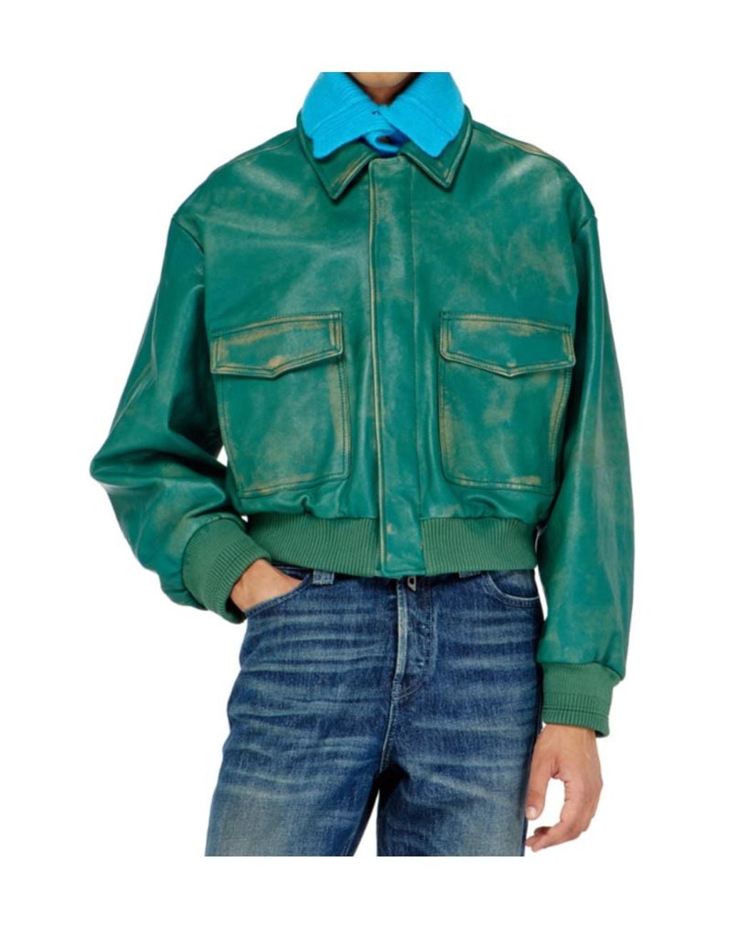 DIESEL Green Apos;S Uman Cropped Leather Jacket for men