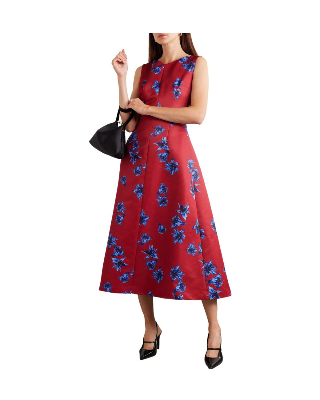 Emilia Wickstead Red Floral-Print Faille Midi Dress