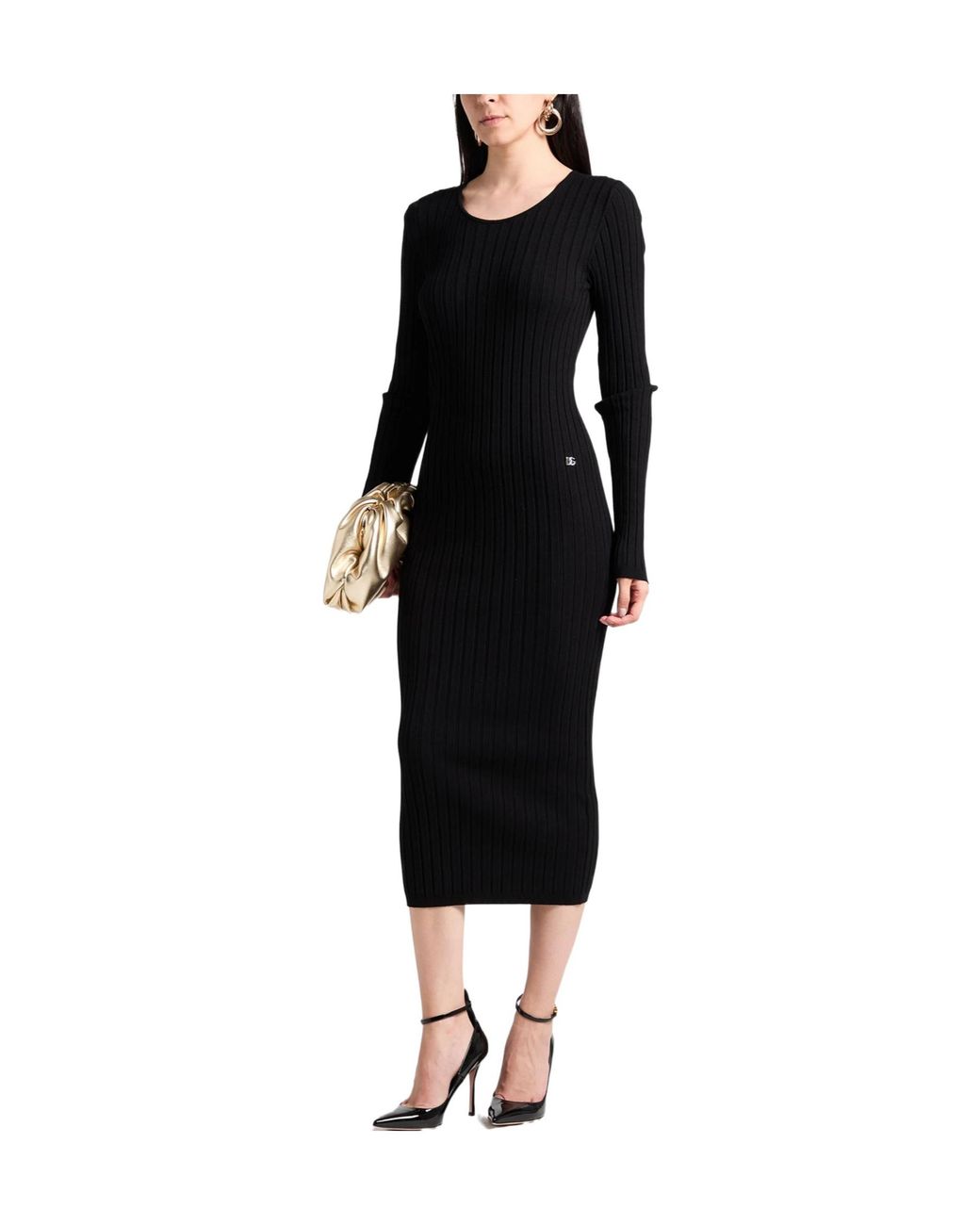 Dolce & Gabbana Black Midi Dress Viscose, Polyester