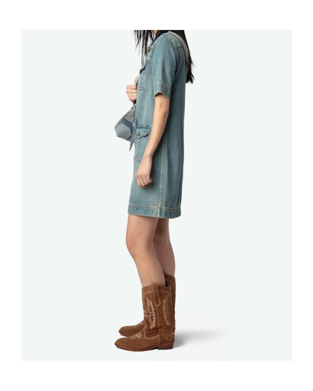Zadig & Voltaire Blue Short Sleeve Denim Dress
