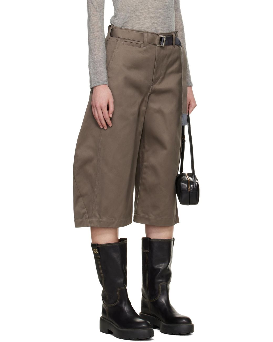 Sacai Green Belted Wide-Leg Pants