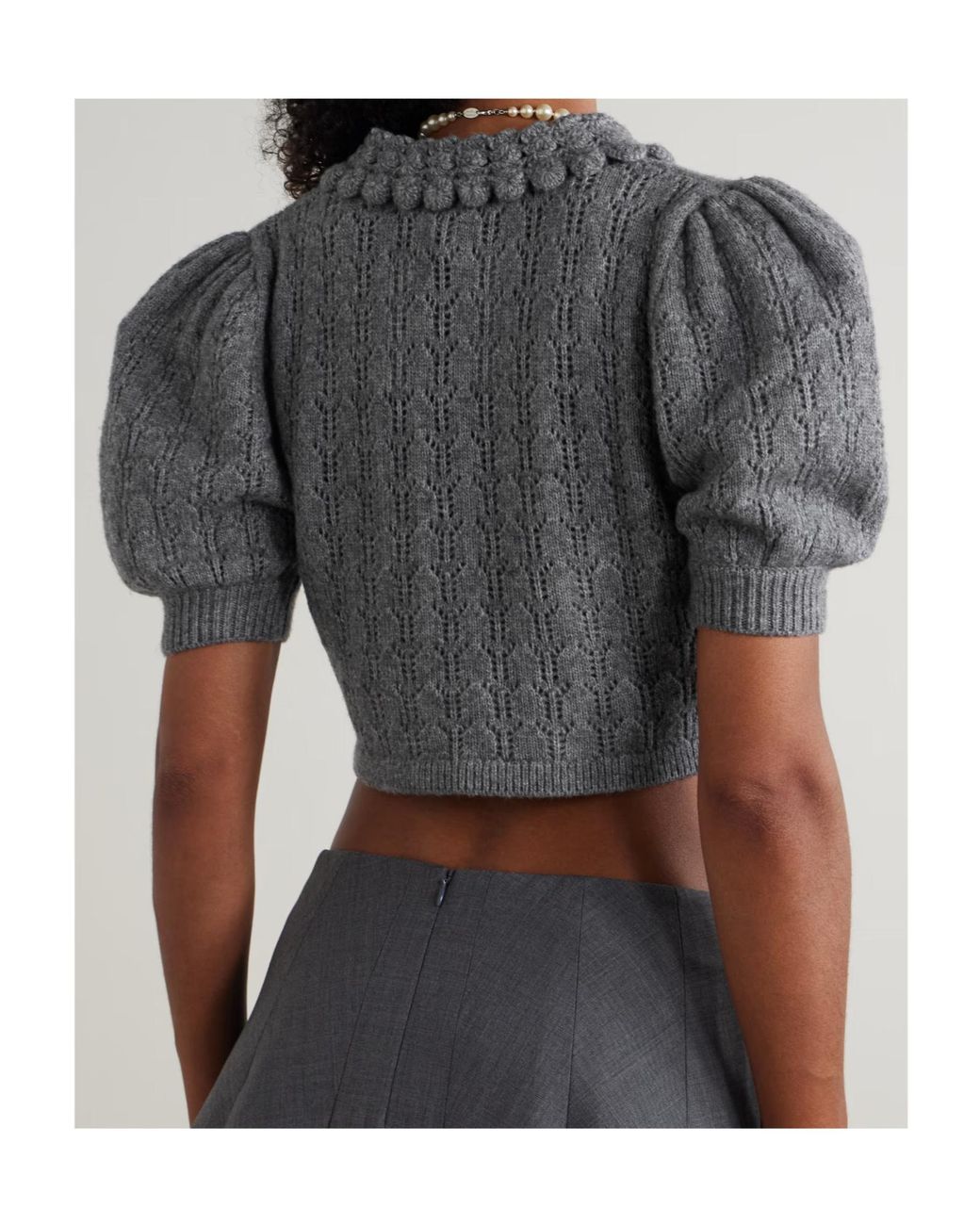 ShuShu/Tong Gray Short Openwork Knit Cardigan