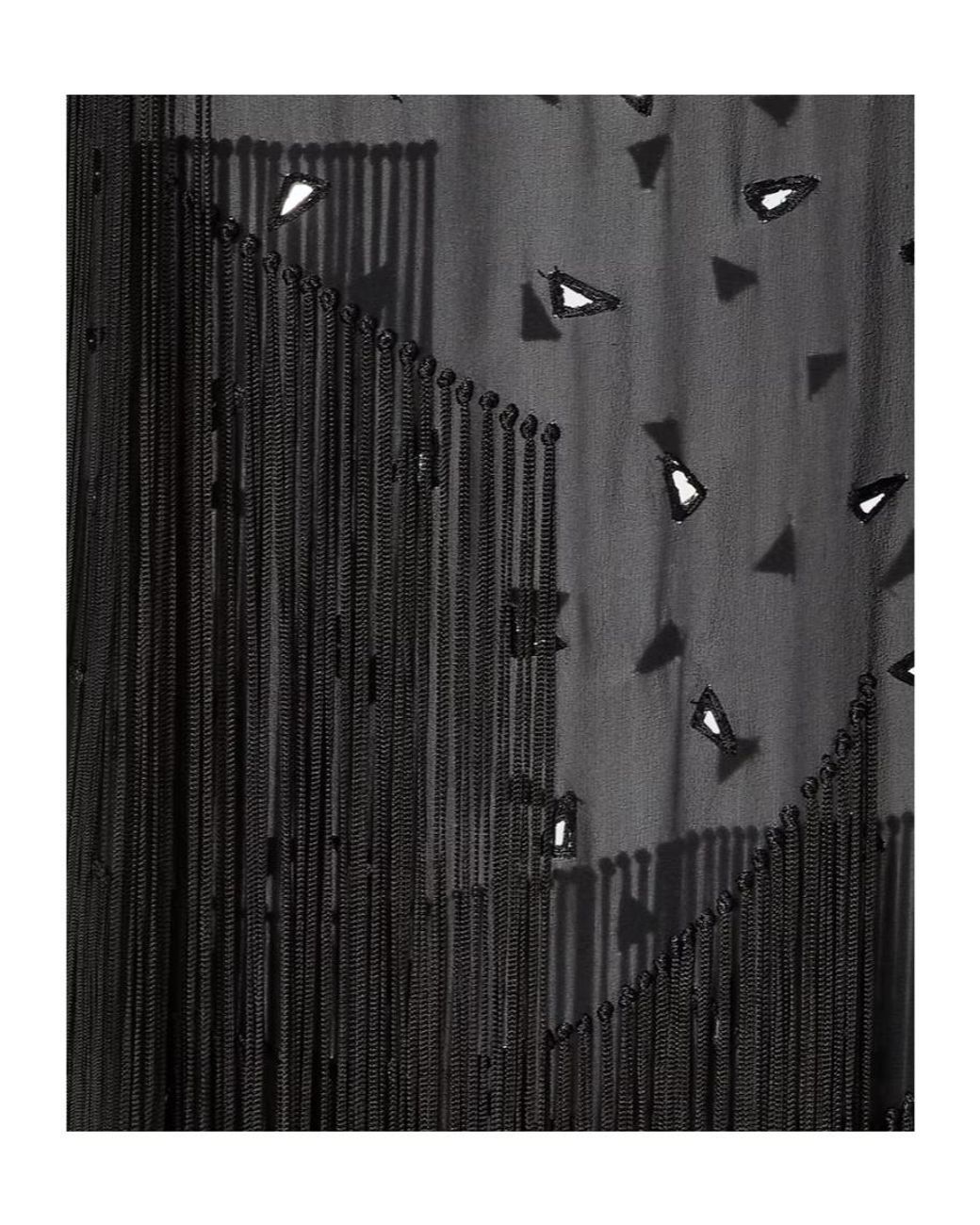Fendi Black Silk Dress With Mirrors And Fringes