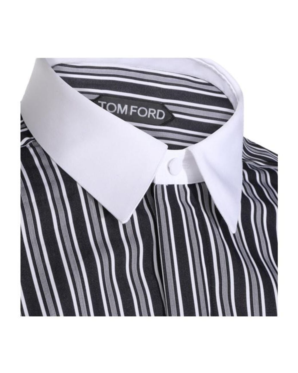 Tom Ford Blue Contrast Collar Striped Shirt for men