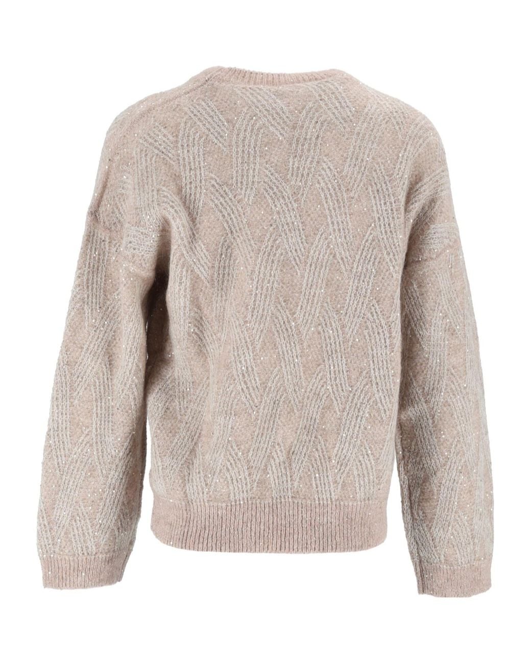 Peserico Natural Sequin-Embellished Cable-Knit Sweater
