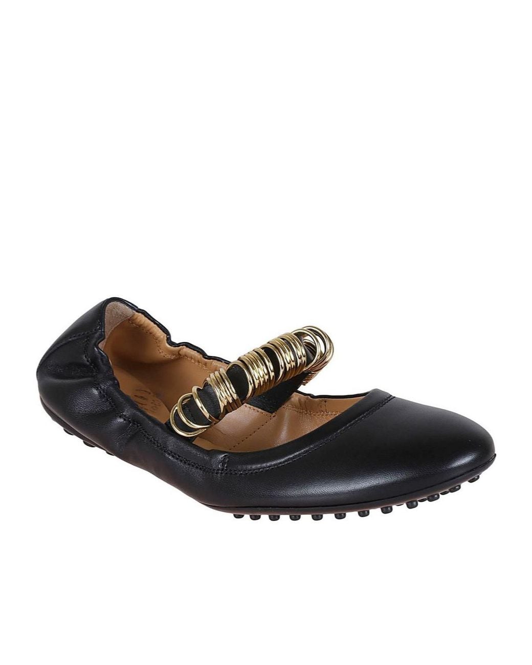 Tod's Black Metallic Rings Strap Ballerinas