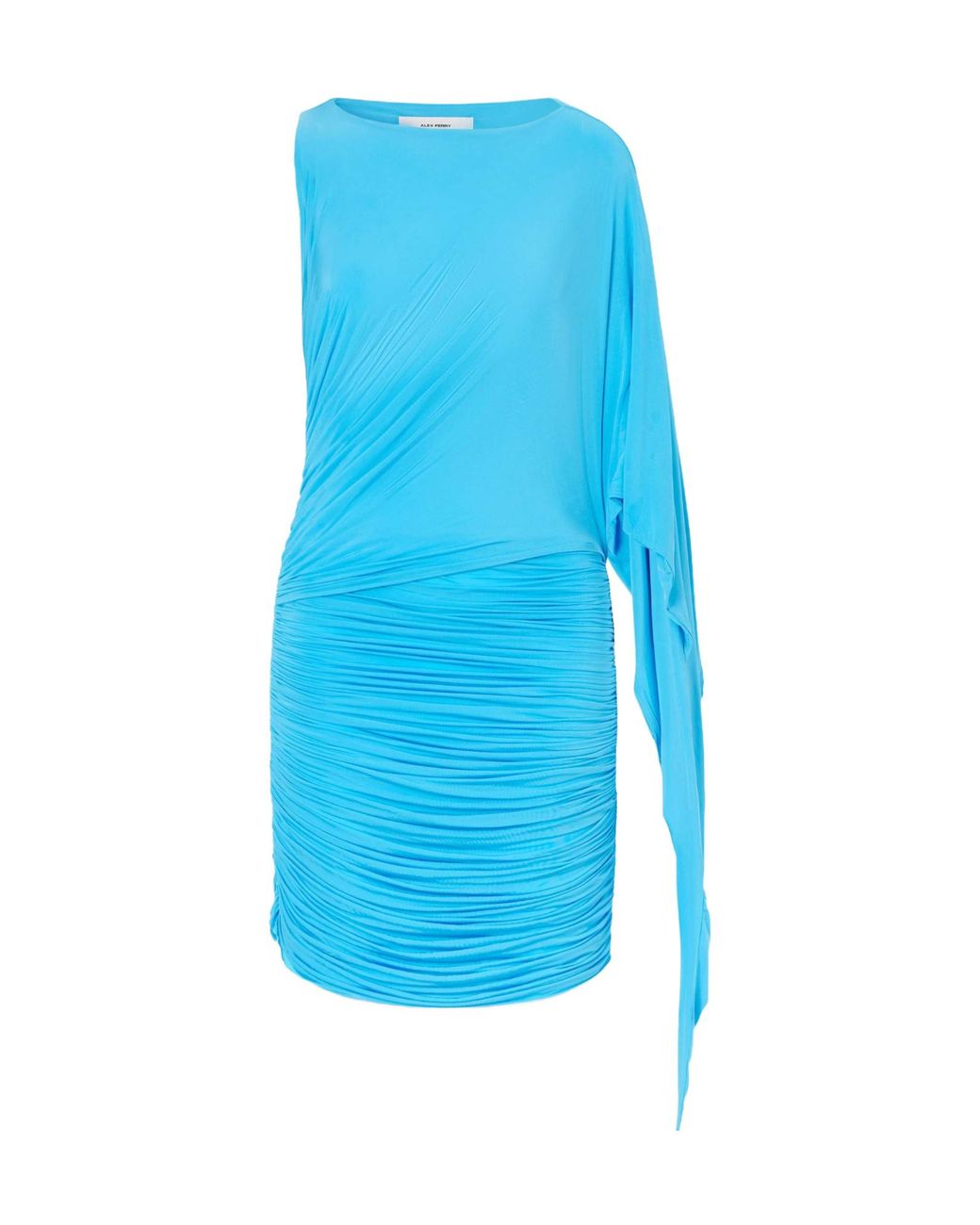 Alex Perry Blue One-Shoulder Ruched Draped Stretch-Jersey Mini Dress