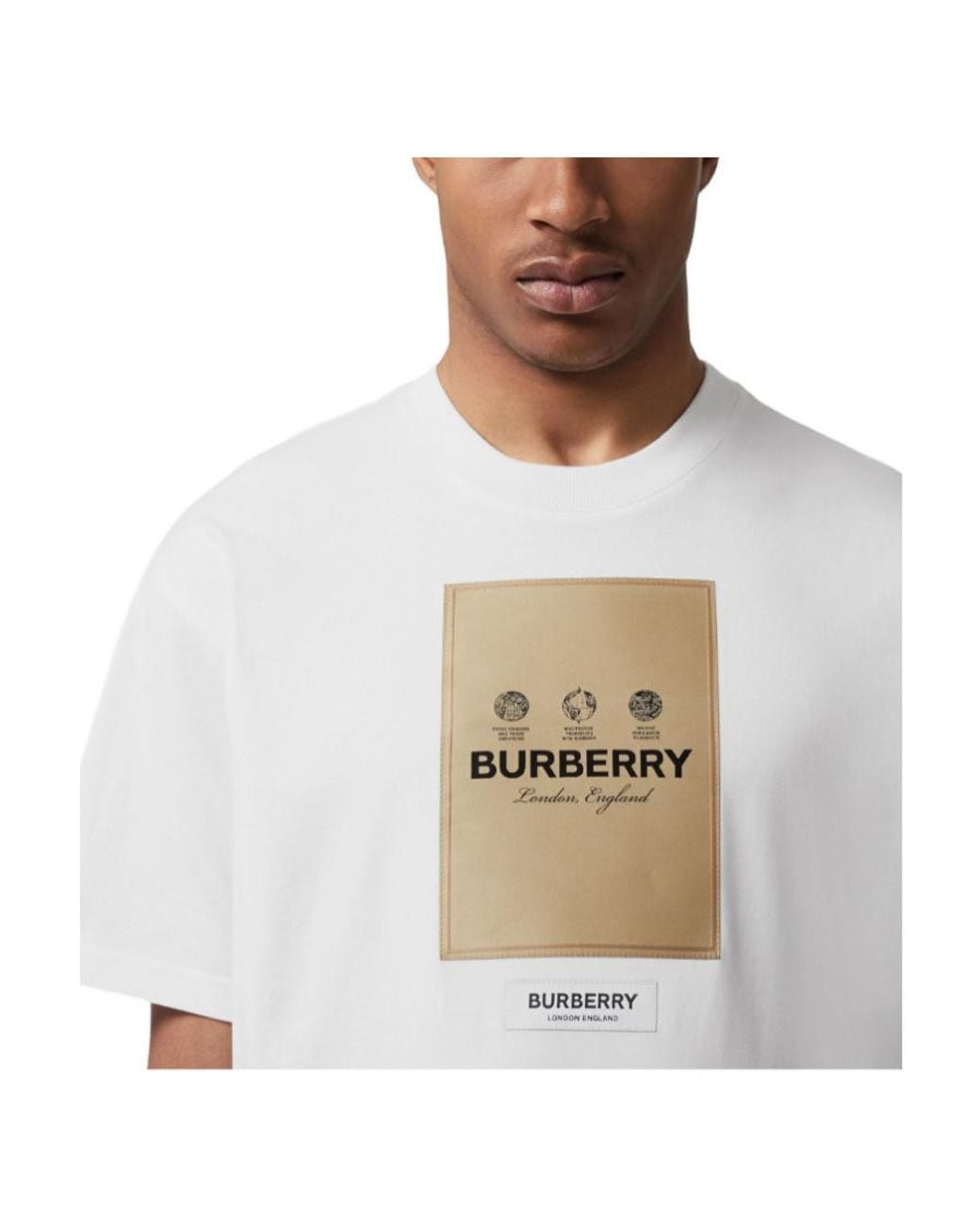 Burberry White Logo-Patch Round-Neck T-Shirt for men