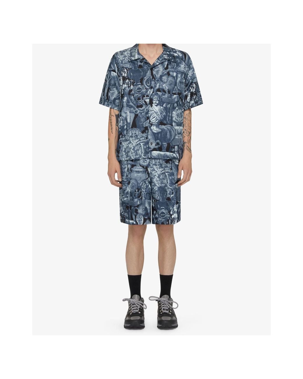 Givenchy Blue Hubert Objects Print Short-Sleeve Shirt for men