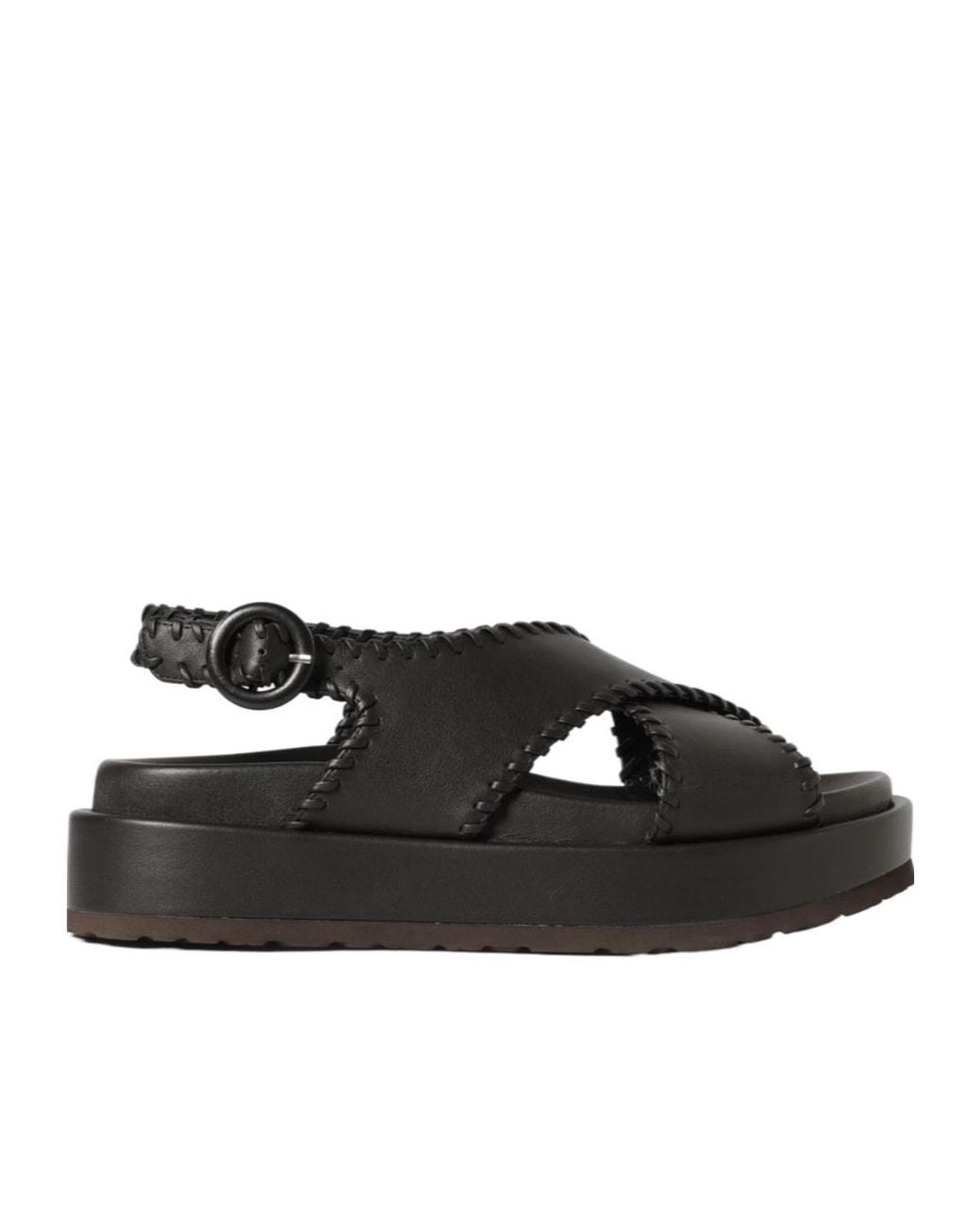 Paloma Barceló Black Round-Toe Flat Sandals