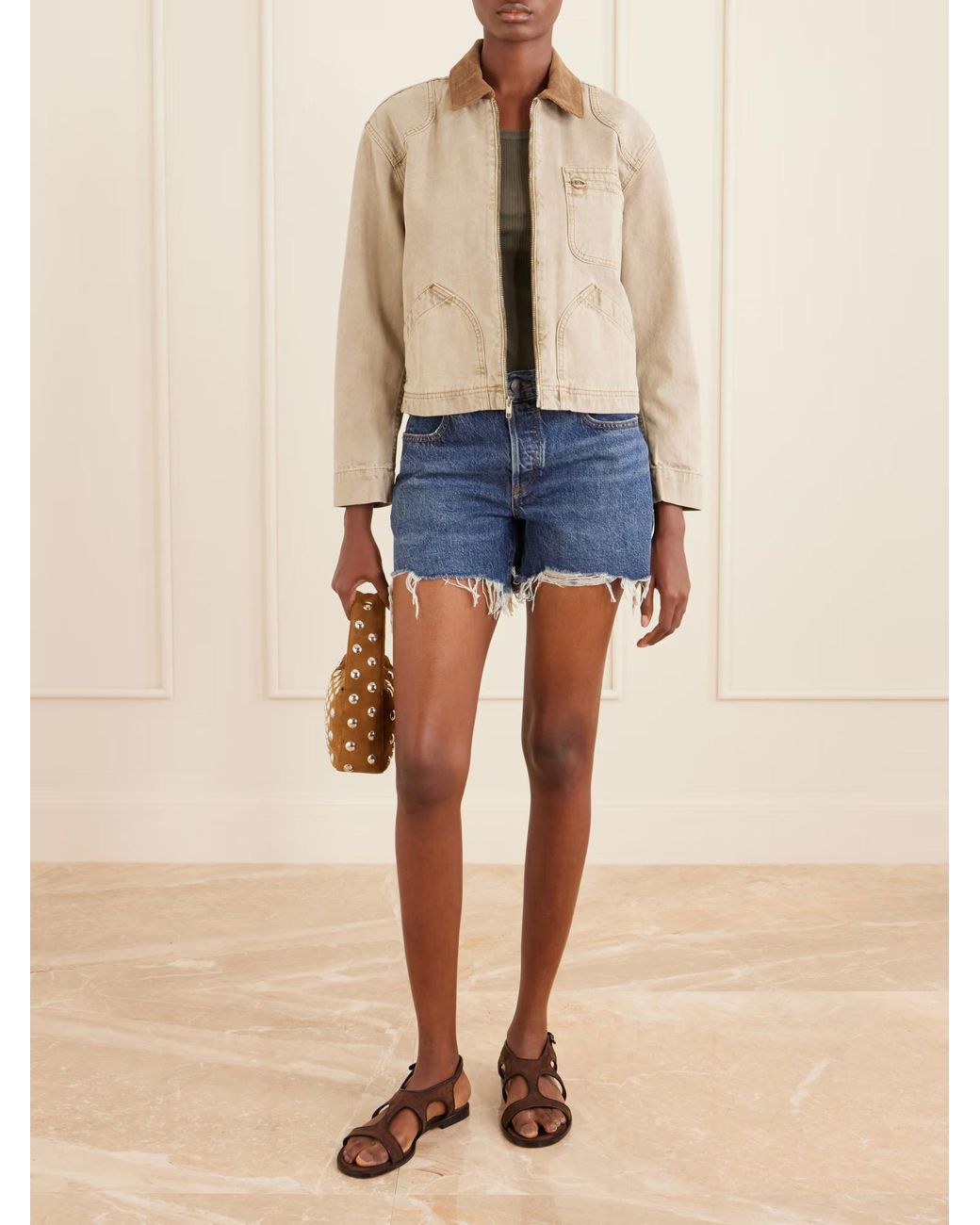 SLVRLAKE Denim Natural Harley Crop Worker Casual Jacket