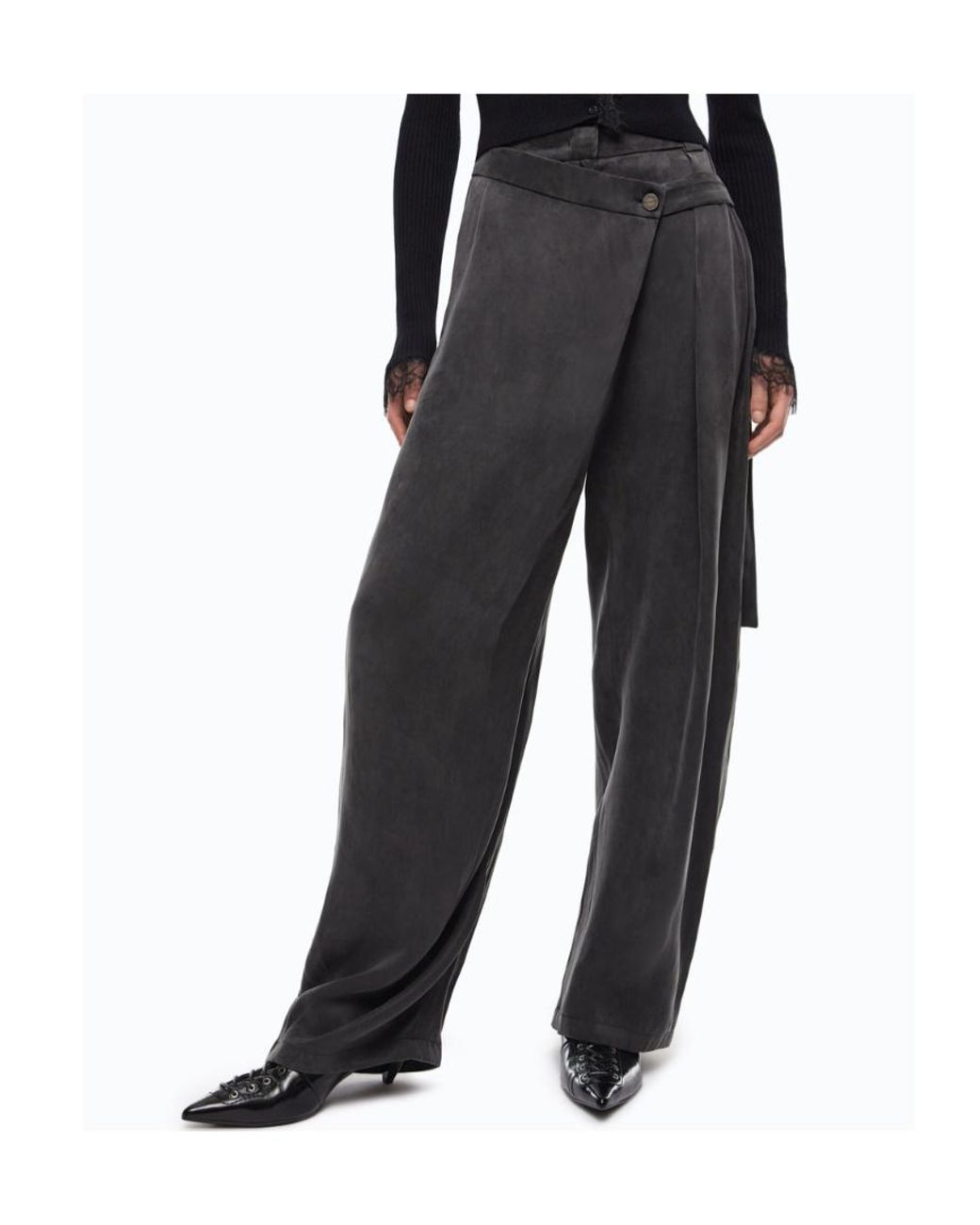 Pinko Black Asymmetric Wrap Wide-Leg Pants