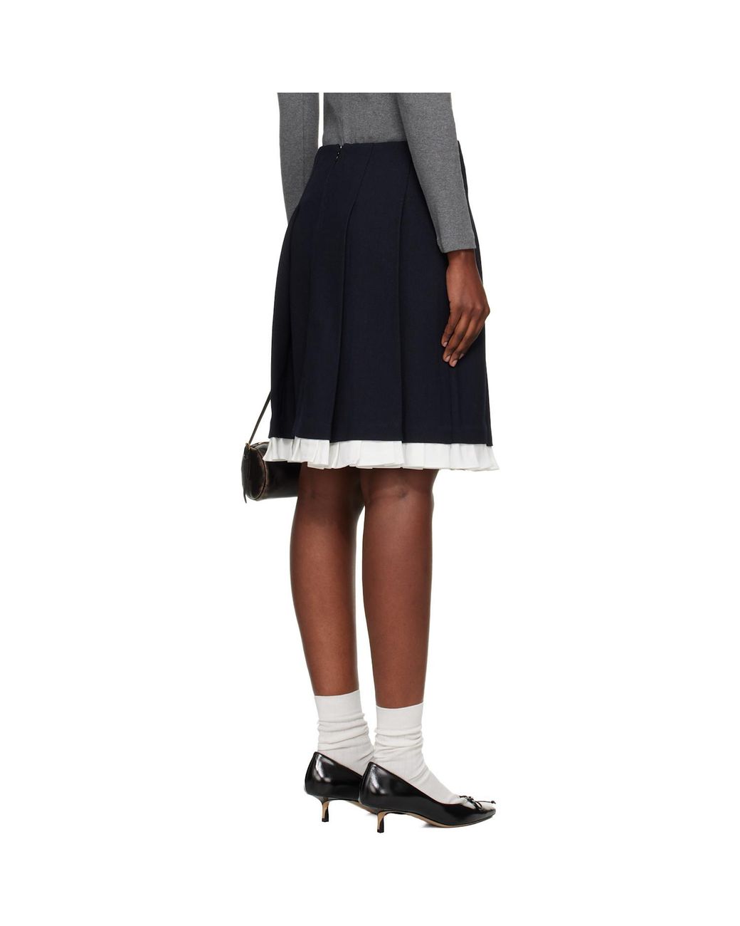 ShuShu/Tong Black Shushu/Tong Patchwork Lace Wide Pleat Skirt
