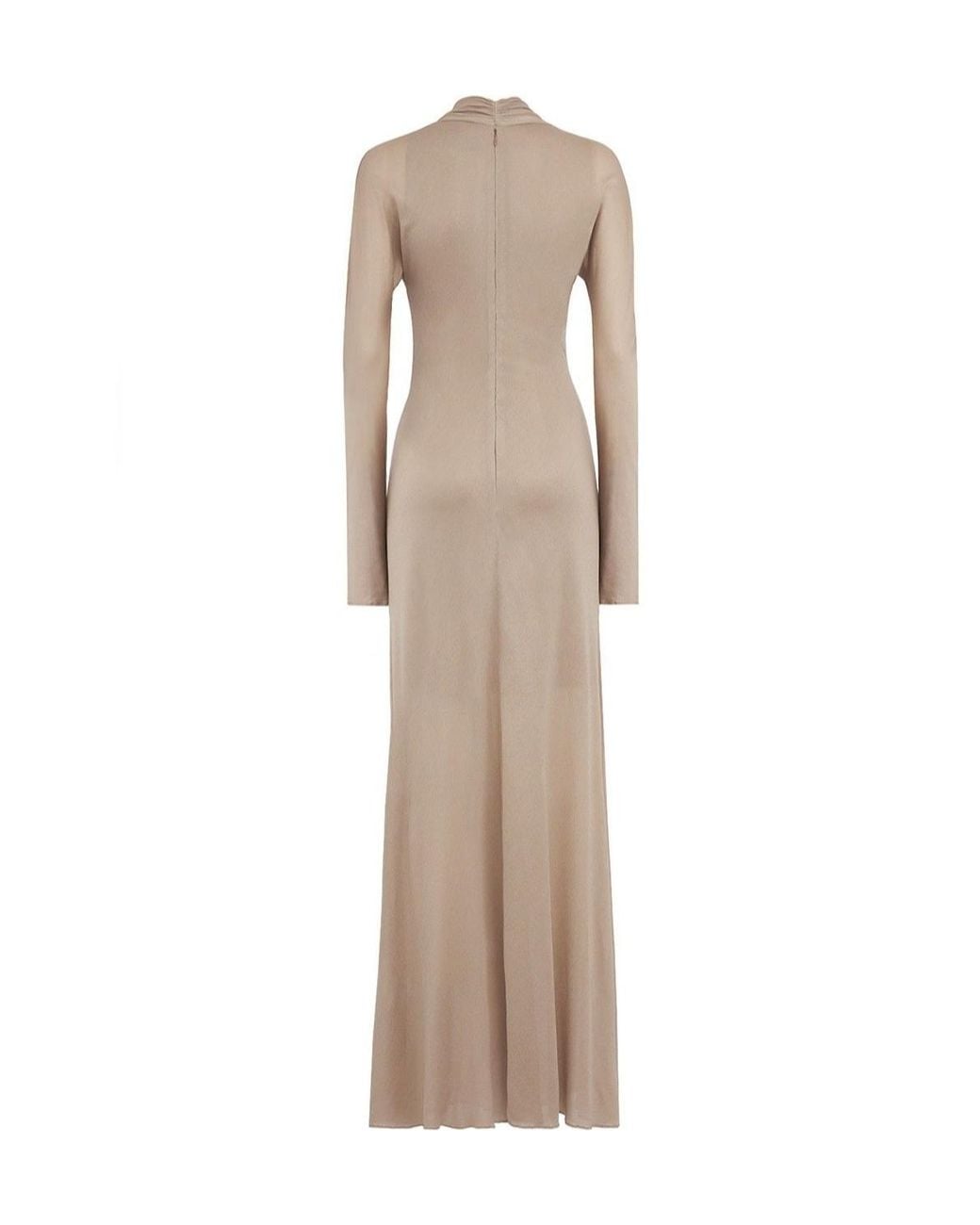 GIUSEPPE DI MORABITO Natural Deep V-Neck Long Dress