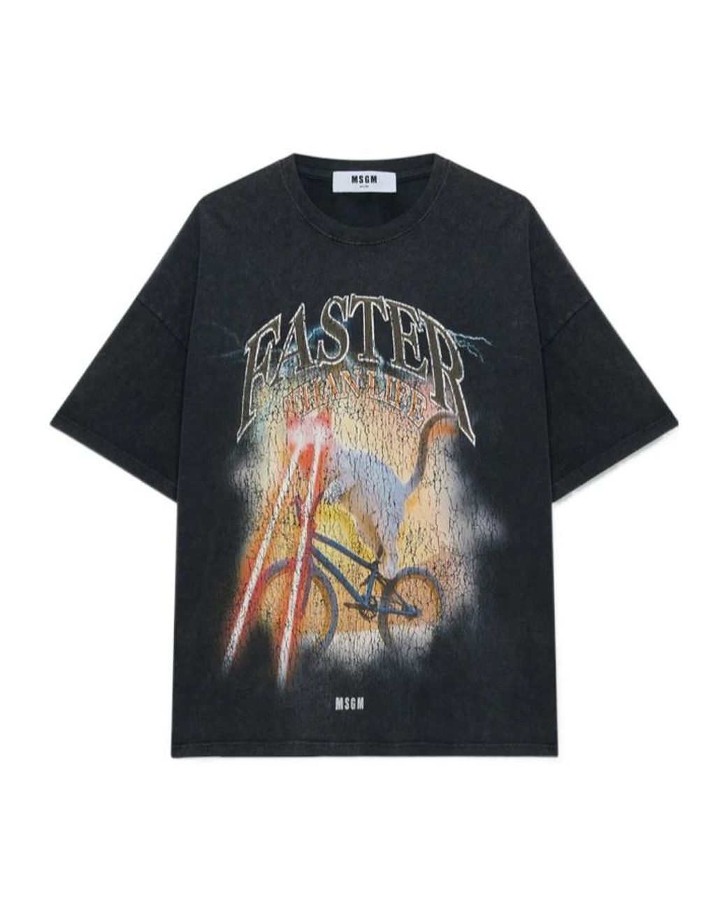 MSGM Black Graphic-Print T-Shirt for men