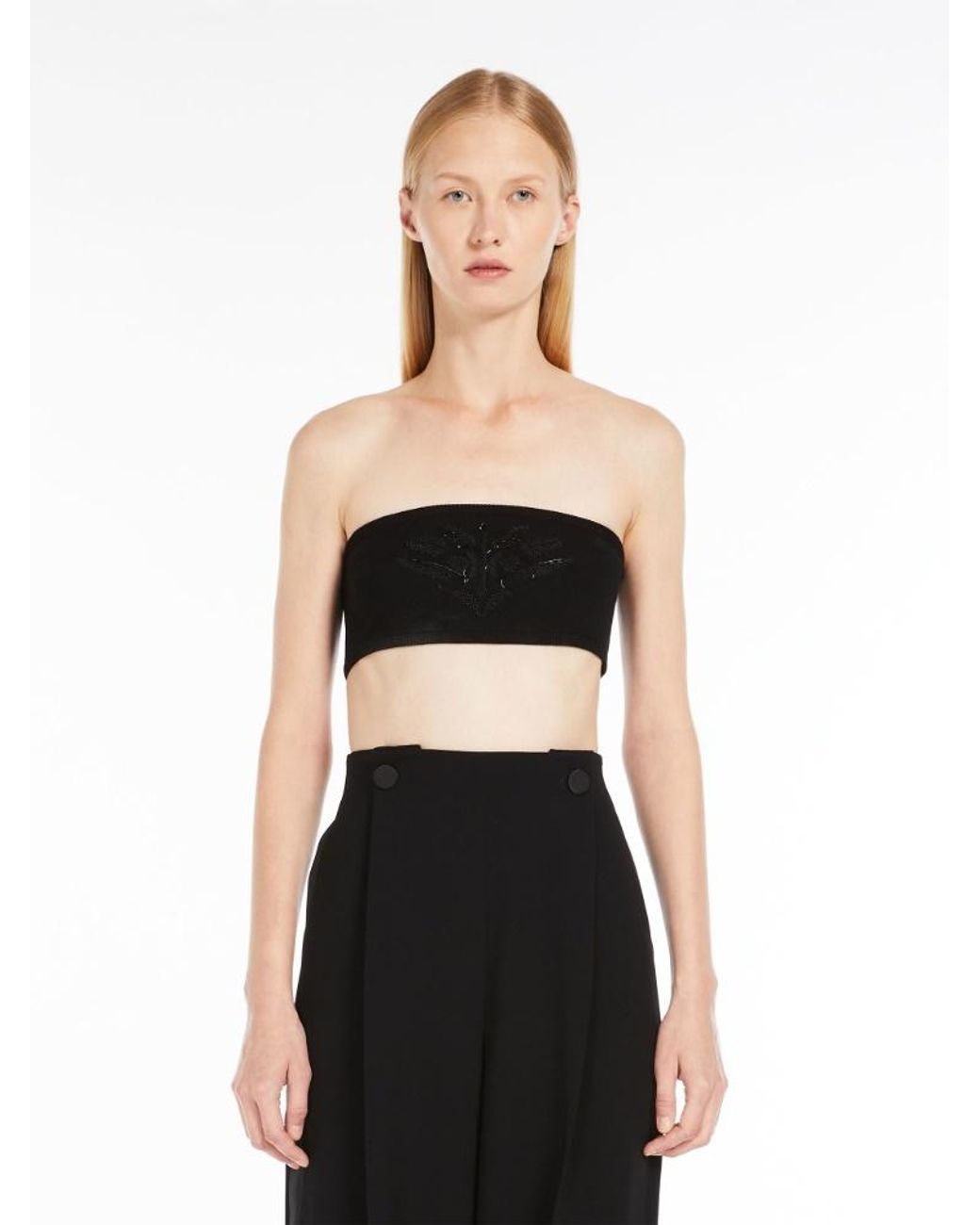 Max Mara Black Embroidered Lingerie Top