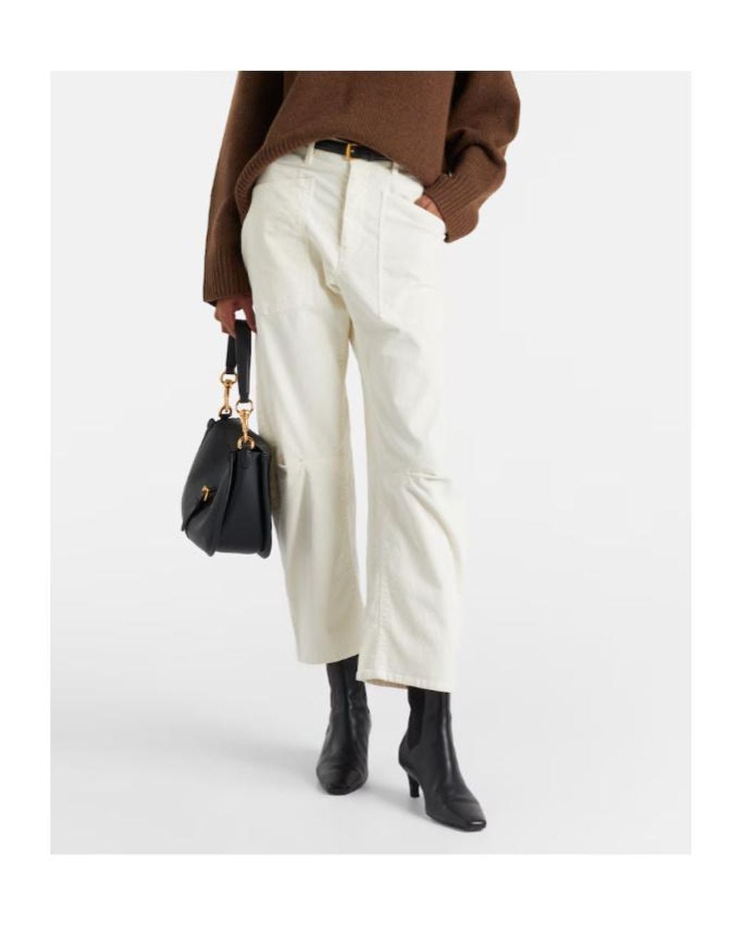 Nili Lotan White Shon Corduroy Barrel-Leg Pants