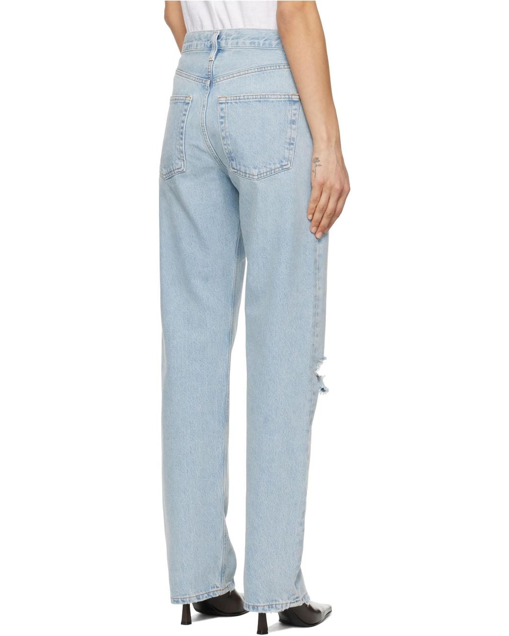 Agolde Blue Kelly Distressed High-Rise Straight-Leg Jeans